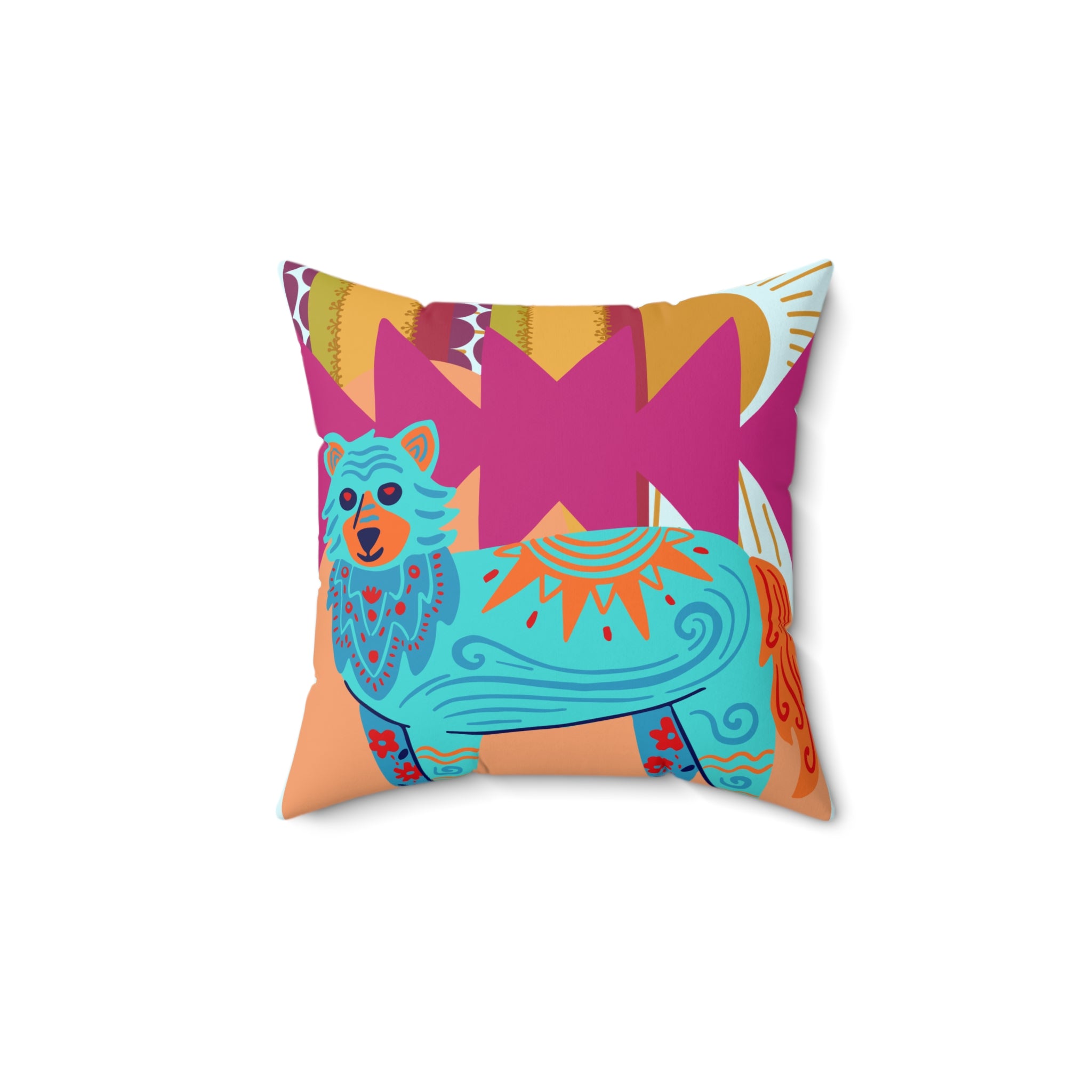 Throw Pillow | Boho Folk Art Fox Decorative Pillow