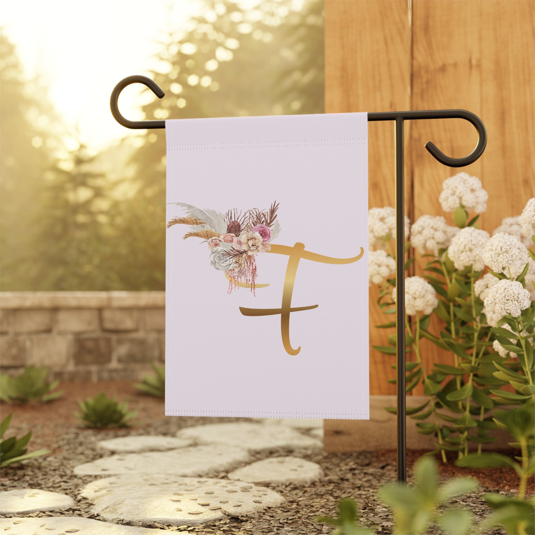Home & Garden Banner | 'F' Monogram Blush Petals Flag