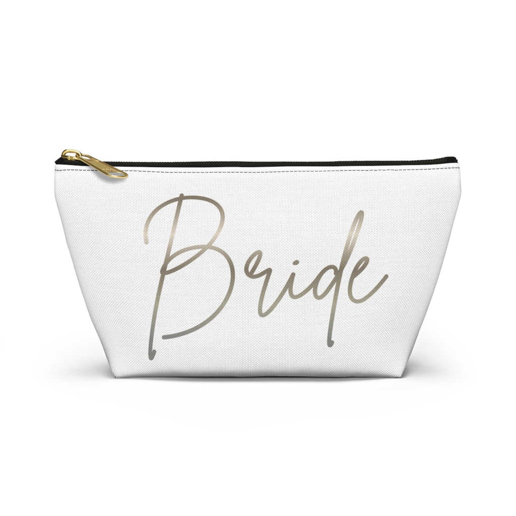 T Bottom Accessory Pouch | Silver 'Bride' Script Cosmetic Bag
