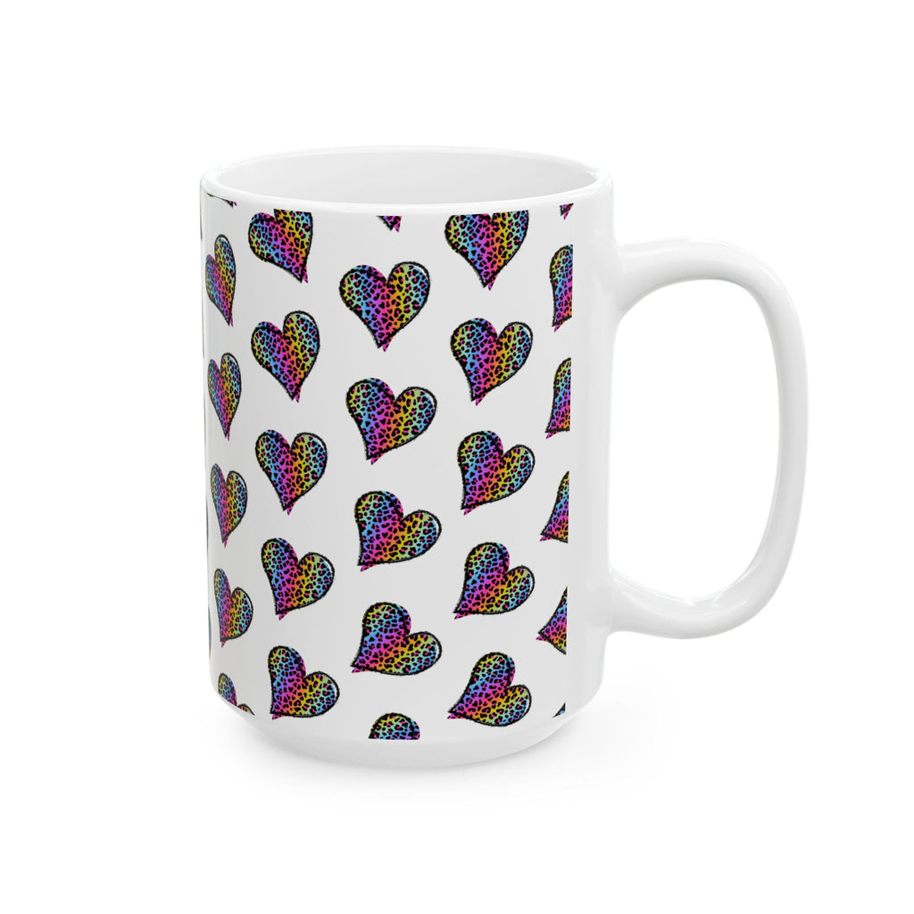 Coffee Mug | Neon Leopard Print Hearts Ceramic Coffee Cup (11oz & 15oz)