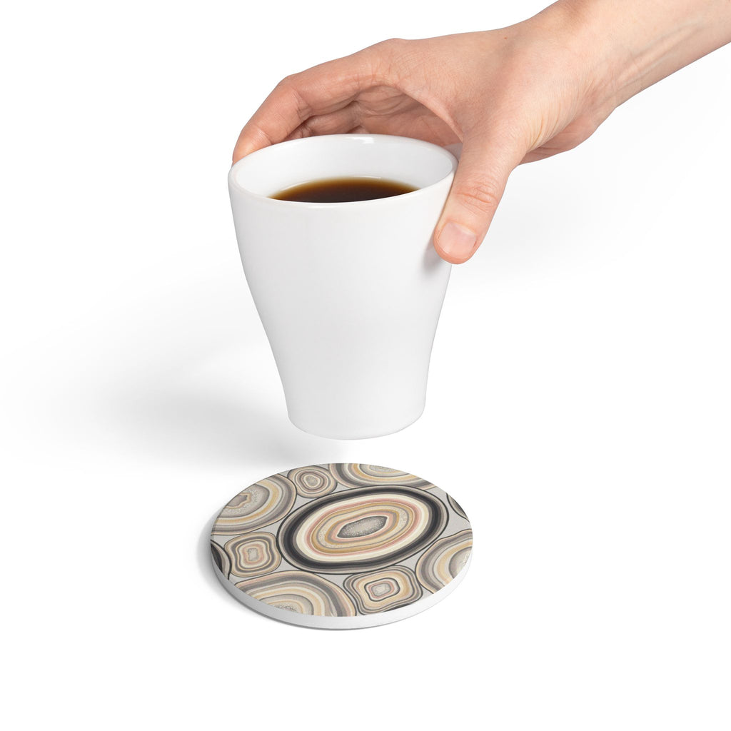Ceramic Coasters | Neutral Earth Tone Agate Slices Stone Pattern