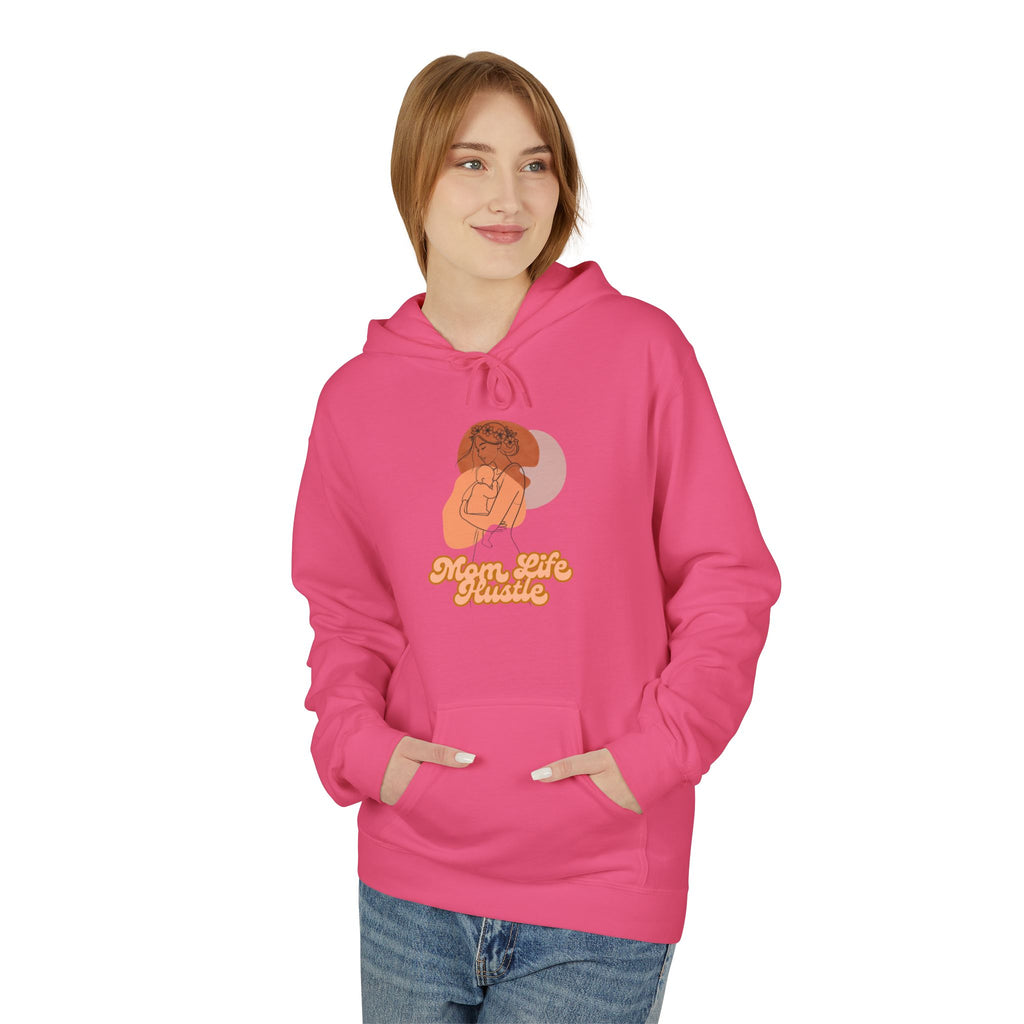 'Mom Life Hustle' Retro Hoodie | Delicate Line Illustration of a Mother & Baby