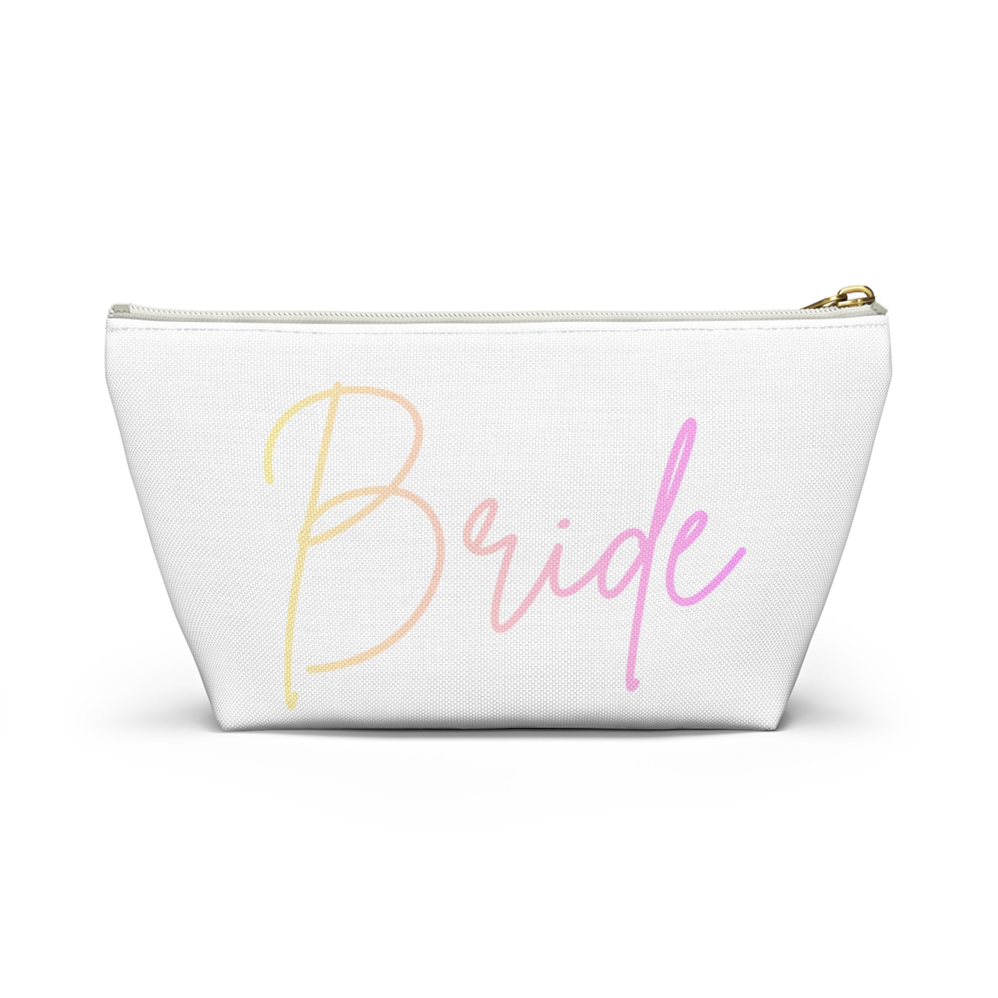 T Bottom Accessory Pouch | 'Bride' Script Pastels | Bridal Party Cosmetic Bag
