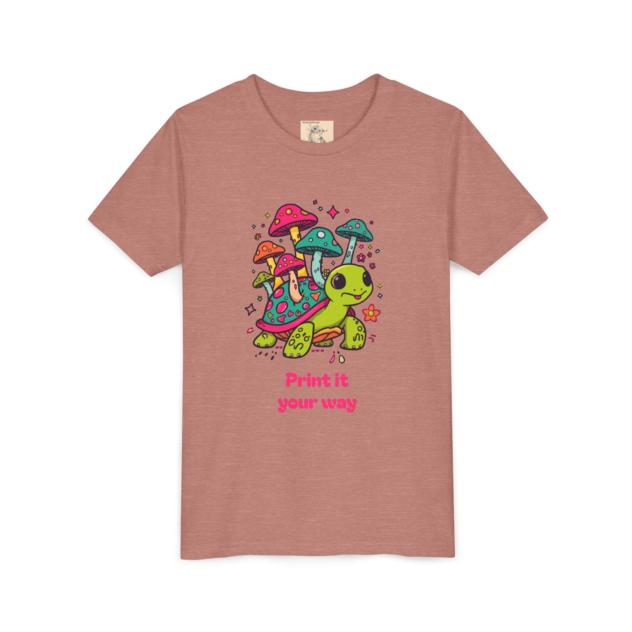 T-Shirt | Cute Turtle & Mushrooms Graphic Youth Tee – 'Print it your way'