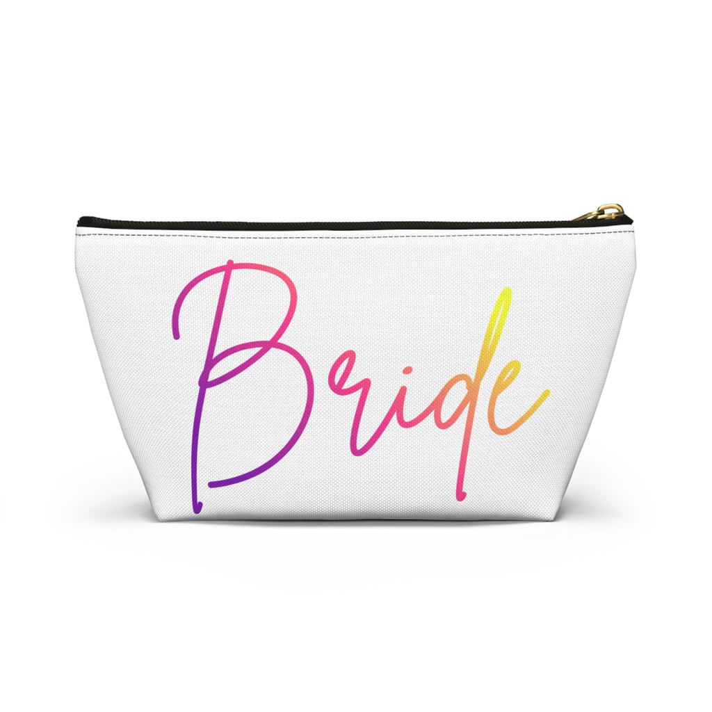 T Bottom Accessory Pouch | 'Bride' Script in Rainbow Colors Cosmetic Bag