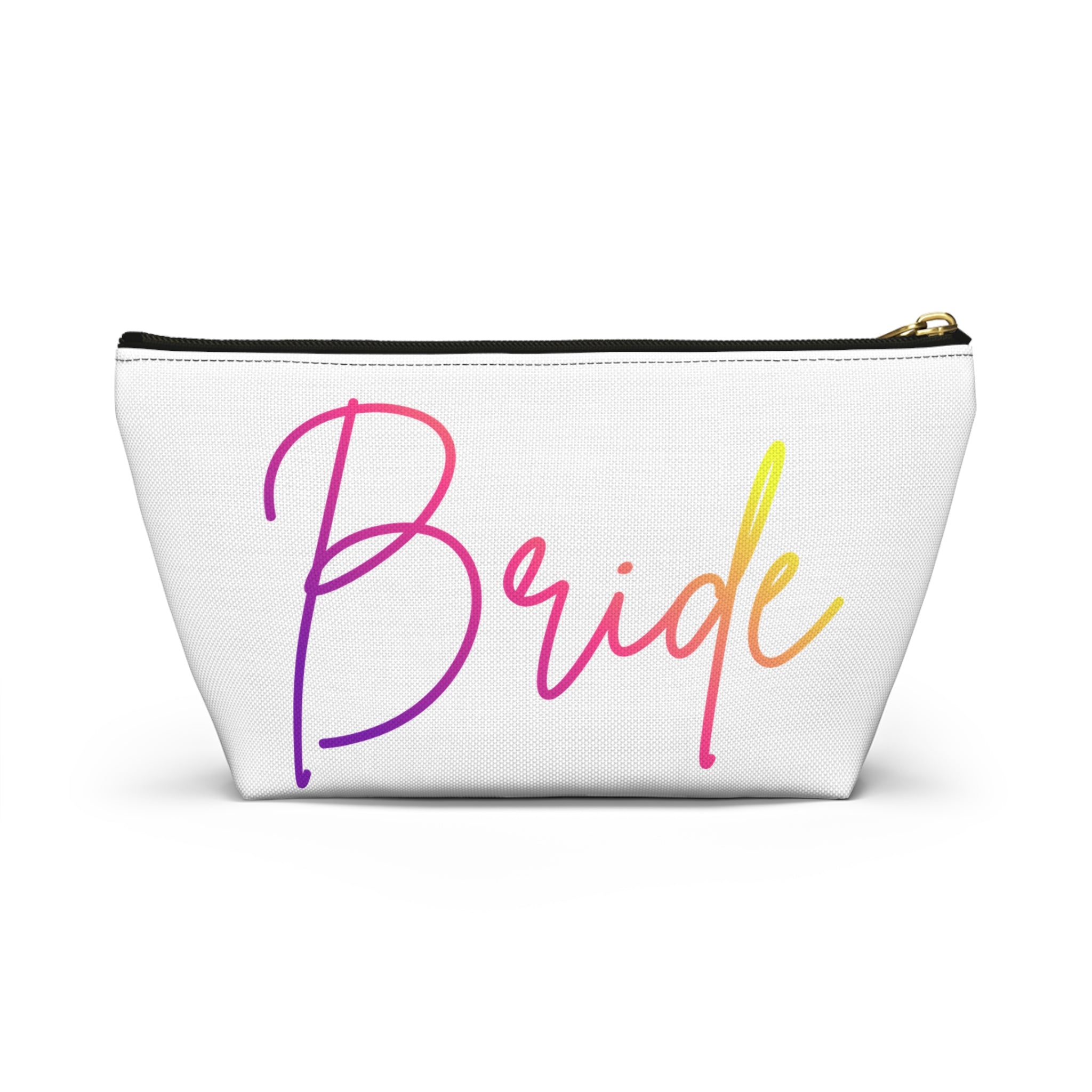 T Bottom Accessory Pouch | 'Bride' Script in Rainbow Colors Cosmetic Bag