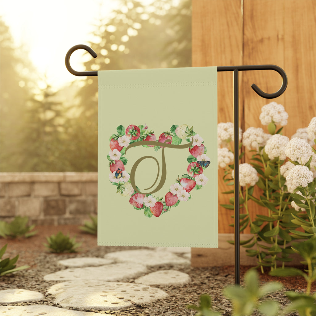 Home & Garden Banner | 'T' Monogram Strawberry Heart Flag