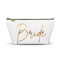 T Bottom Accessory Pouch | 'Bride' White with Gold Script Cosmetic Bag