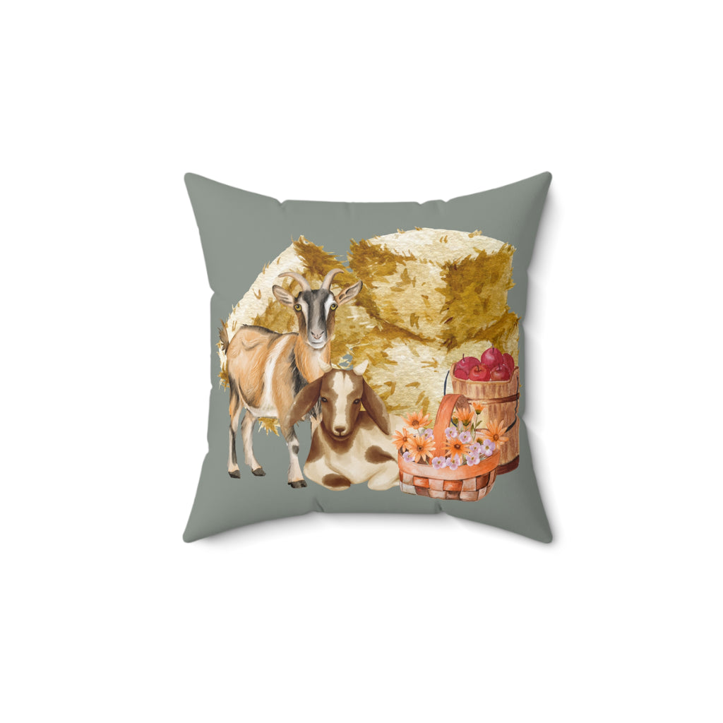 Throw Pillow | Rustic Farmhouse Animal with Baskets & Apples Square Pillow