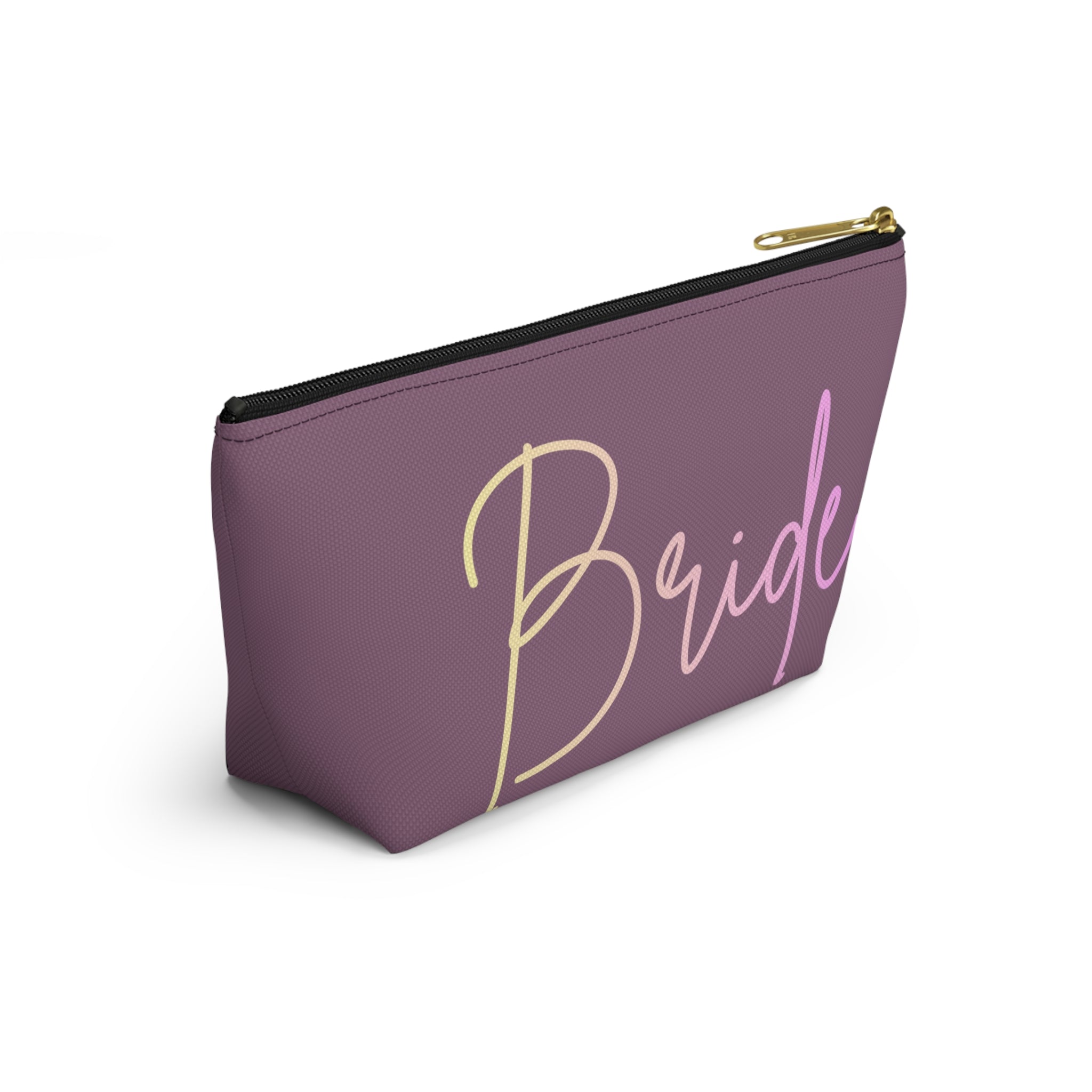 T Bottom Accessory Pouch | 'Bride' Script Muted Mauve and Pastel Cosmetic Bag