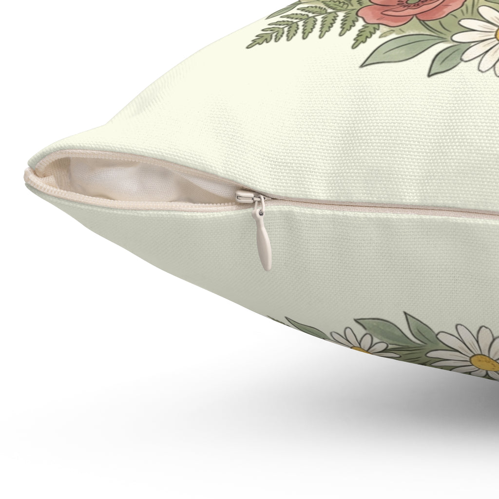 Throw Pillow | Cozy Thatched Cottage with Wildflowers