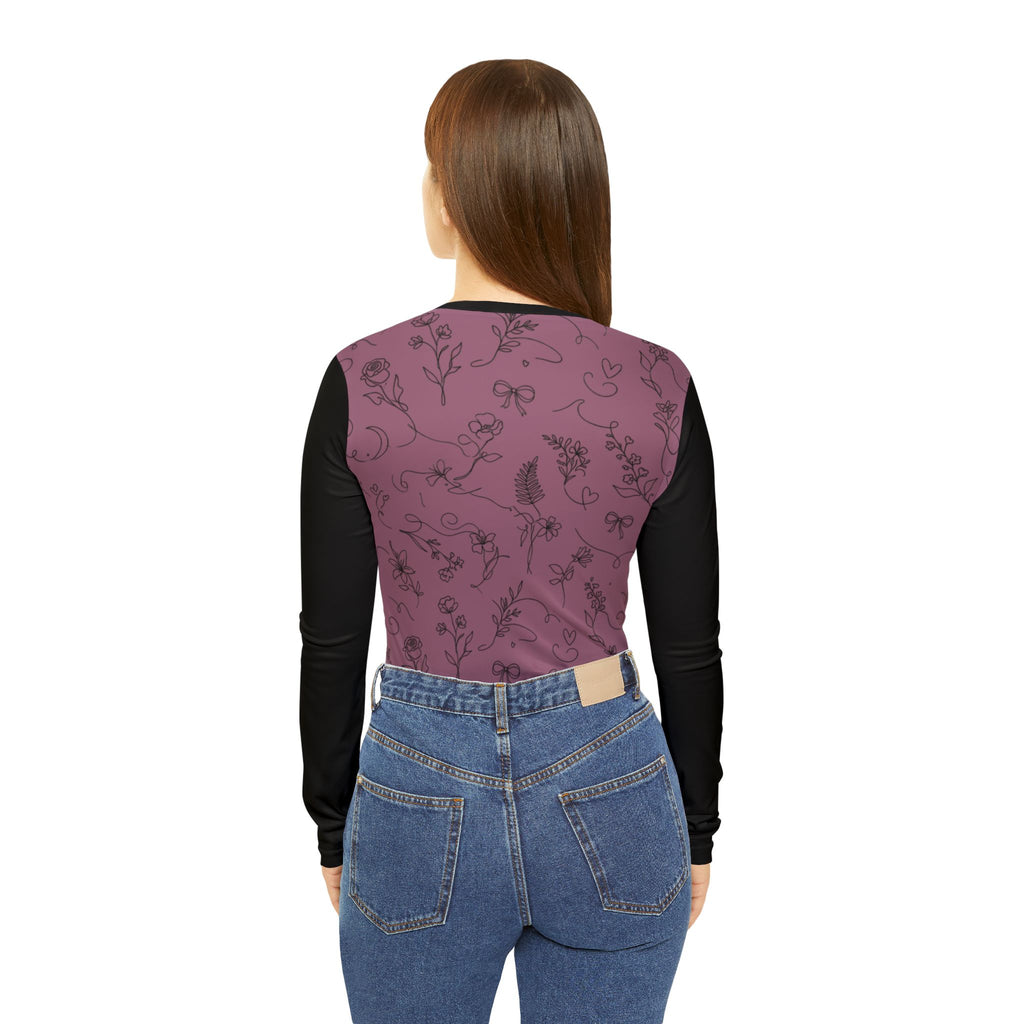 Floral Line Art Long Sleeve V-Neck Shirt