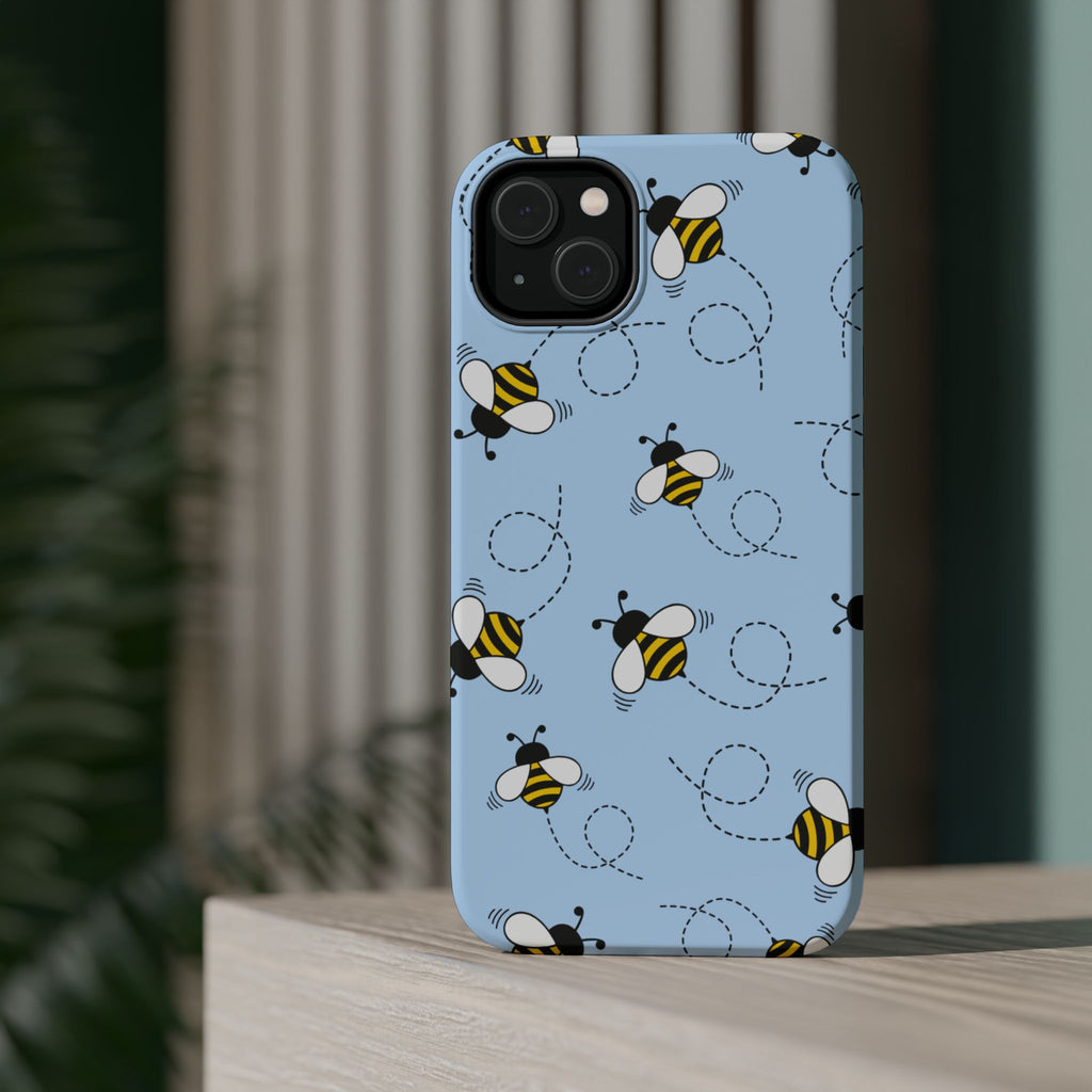 Phone Case | Sky Blue Bee Pattern Magnetic Impact-Resistant Phone Case