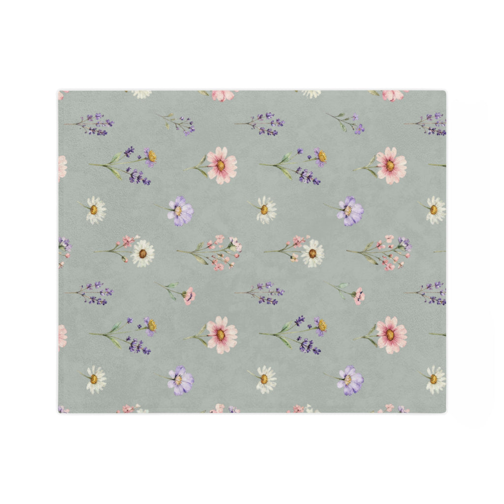 Pastel Wildflowers on Muted Olive Velveteen Throw