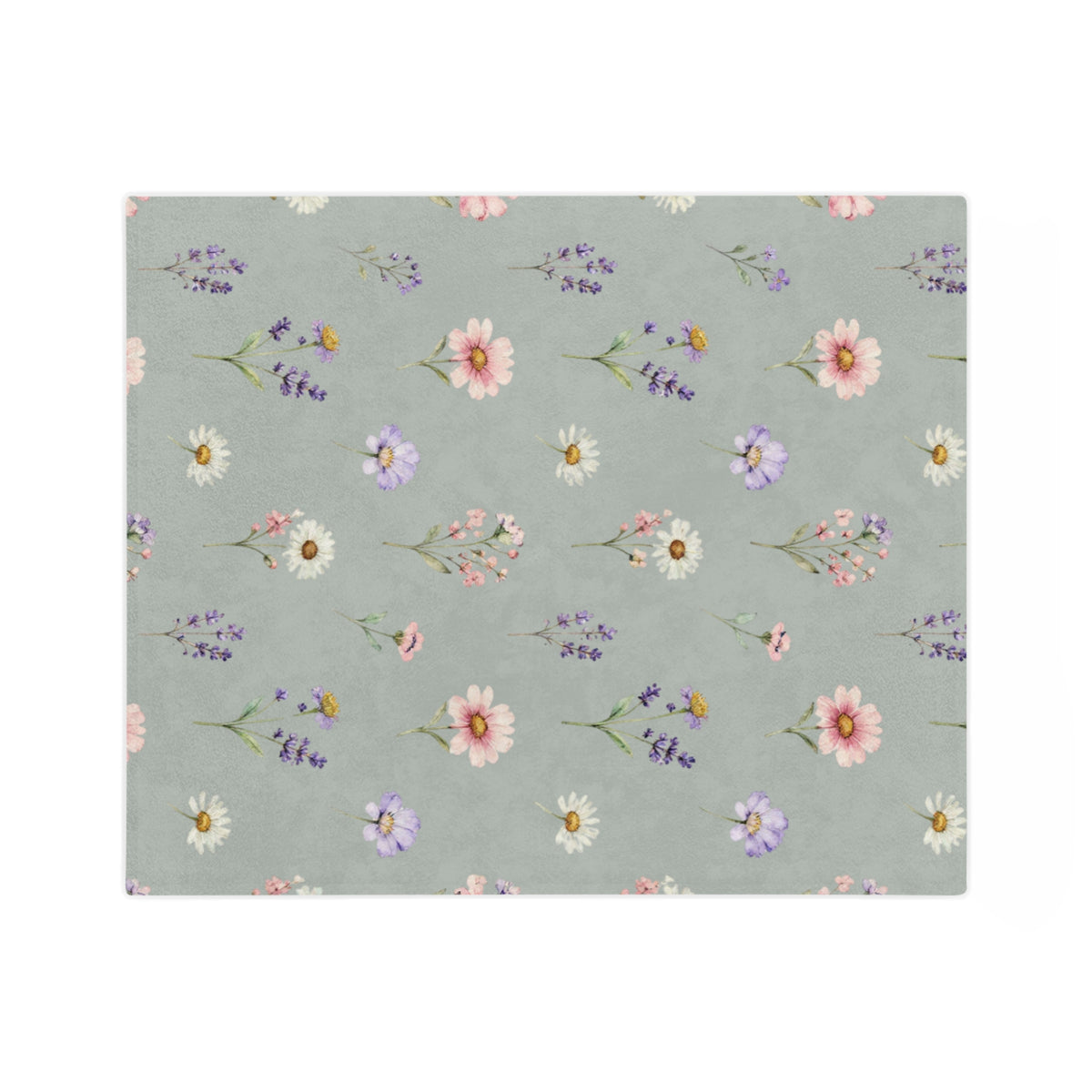 Pastel Wildflowers on Muted Olive Velveteen Throw