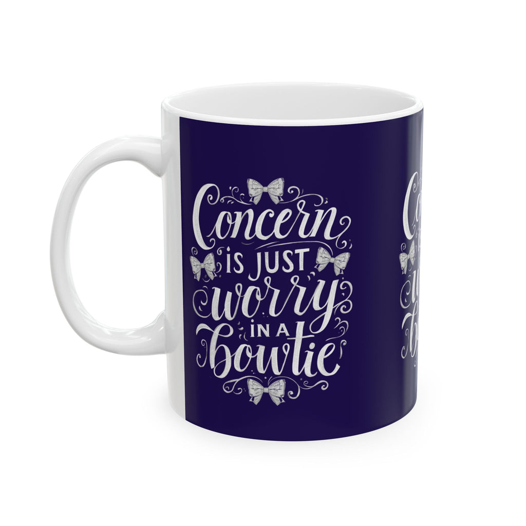 Coffee Mug | Navy Background 'Concern is Just Worry in a Bowtie'