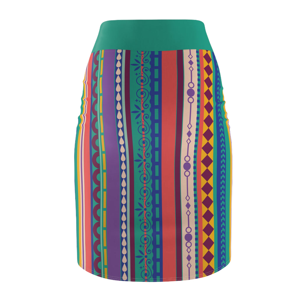 Women's Pencil Skirt — Vibrant Tribal Inspired Midi