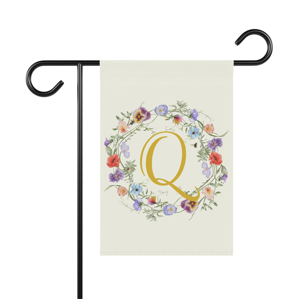 Home & Garden Banner | 'Q' Monogram Wildflowers Wreath Flag