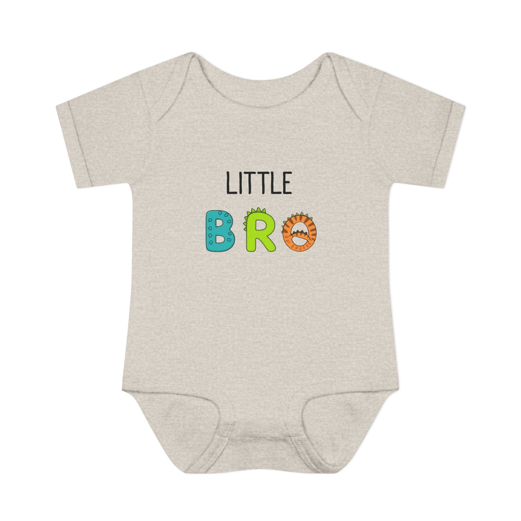 Baby Bodysuit | 'Little Bro' Sibling Infant Onesie with Colorful Dino Letters
