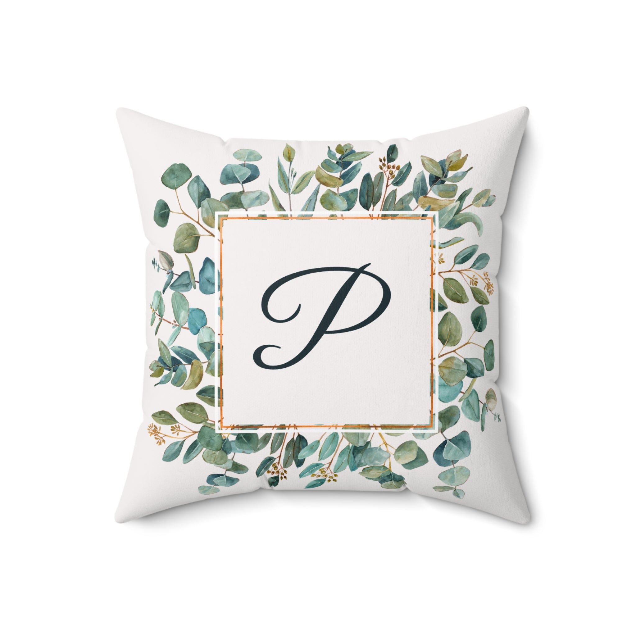 Throw Pillow | Customizable Monogram Botanical Wreath Square Pillow