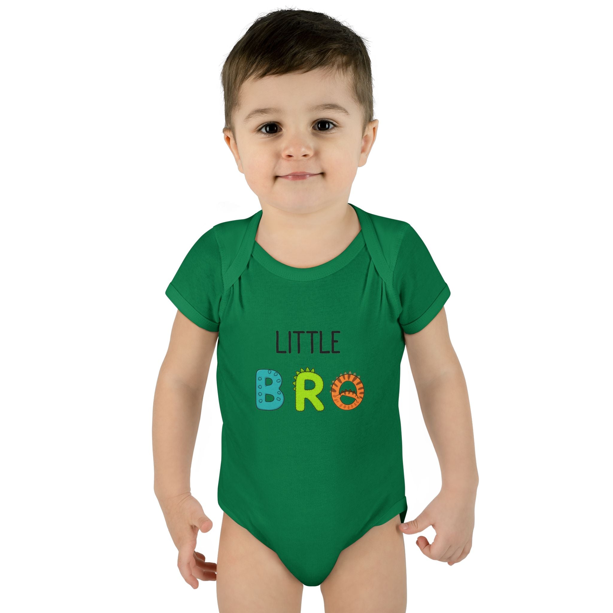 Baby Bodysuit | 'Little Bro' Sibling Infant Onesie with Colorful Dino Letters