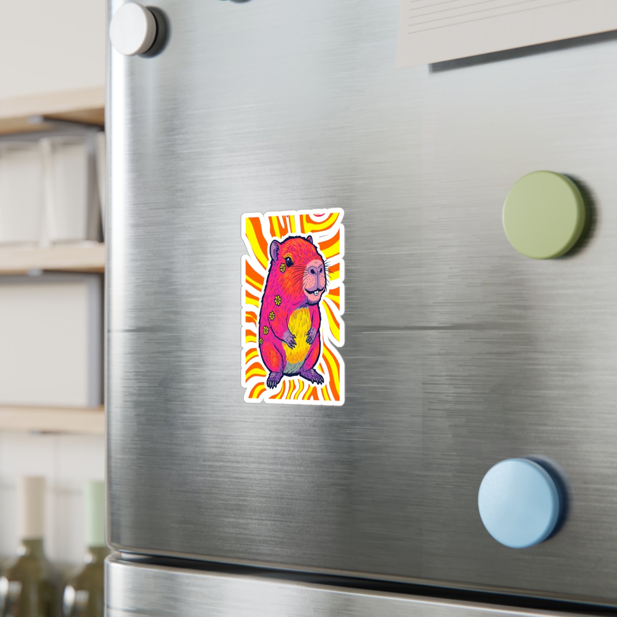 Vinyl Decal | Bright Retro Swirl Psychedelic Flower Guinea Pig Kiss-Cut Sticker