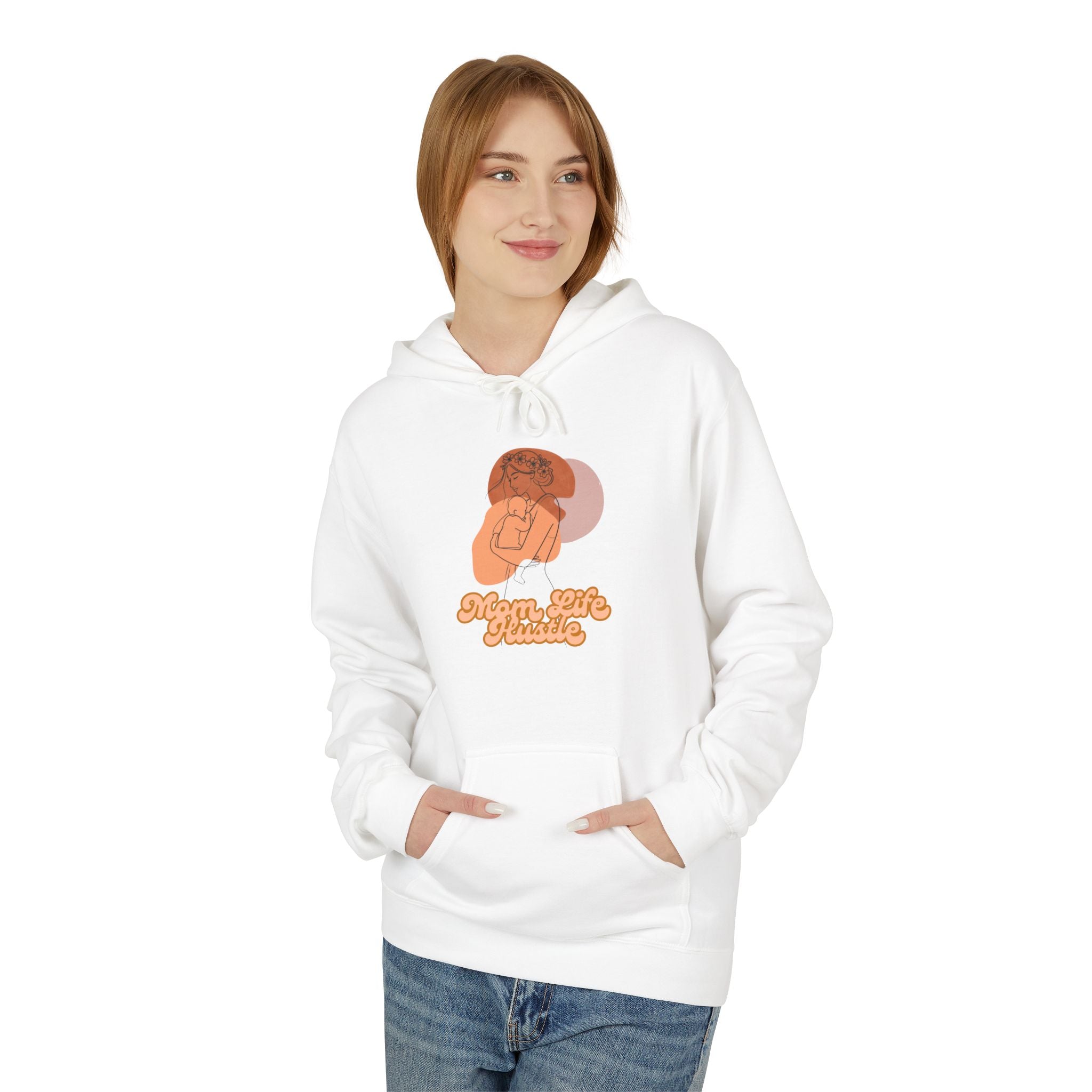 'Mom Life Hustle' Retro Hoodie | Delicate Line Illustration of a Mother & Baby
