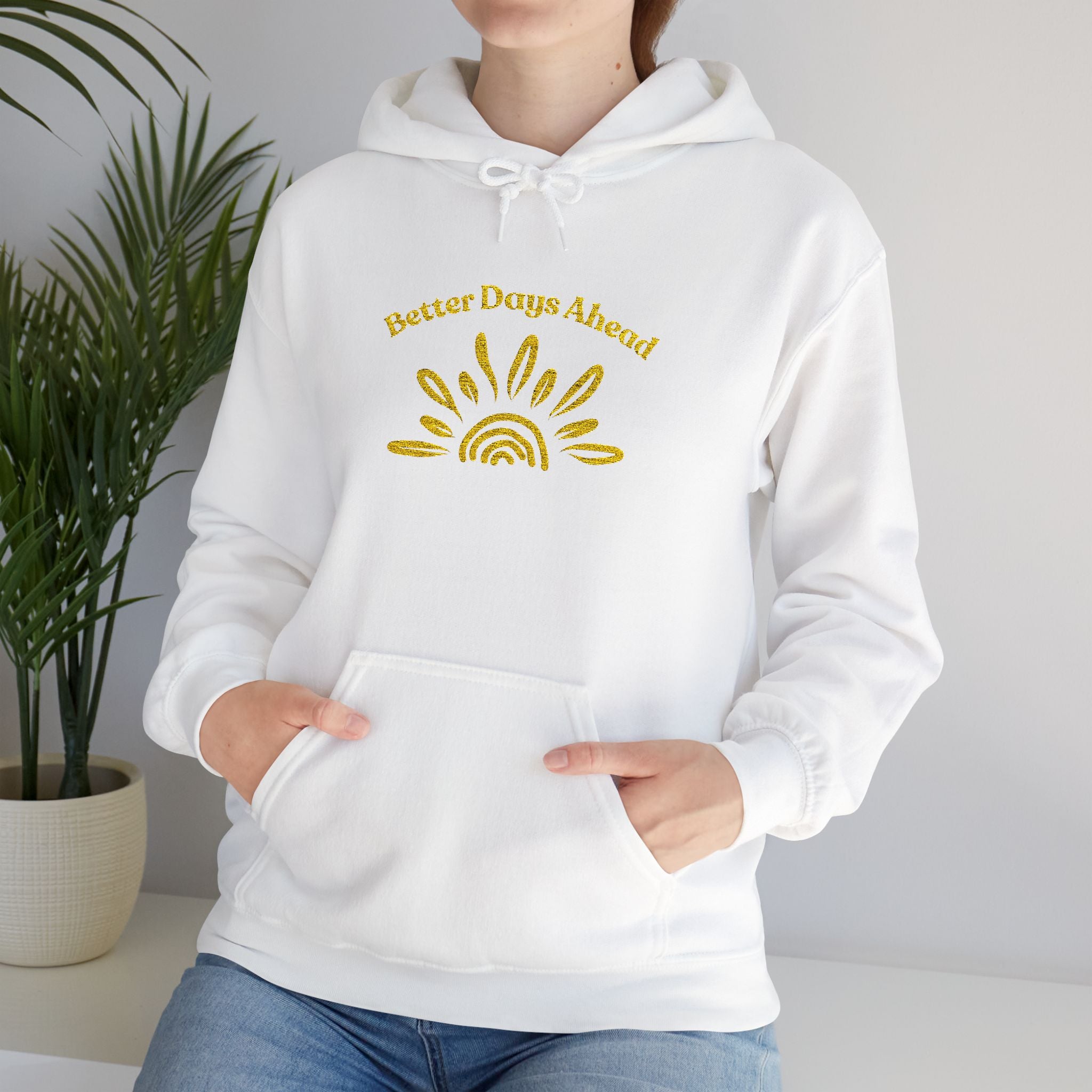 Hoodie | ‘Better Days Ahead’ Above a Sunrise  Embroidered Graphic