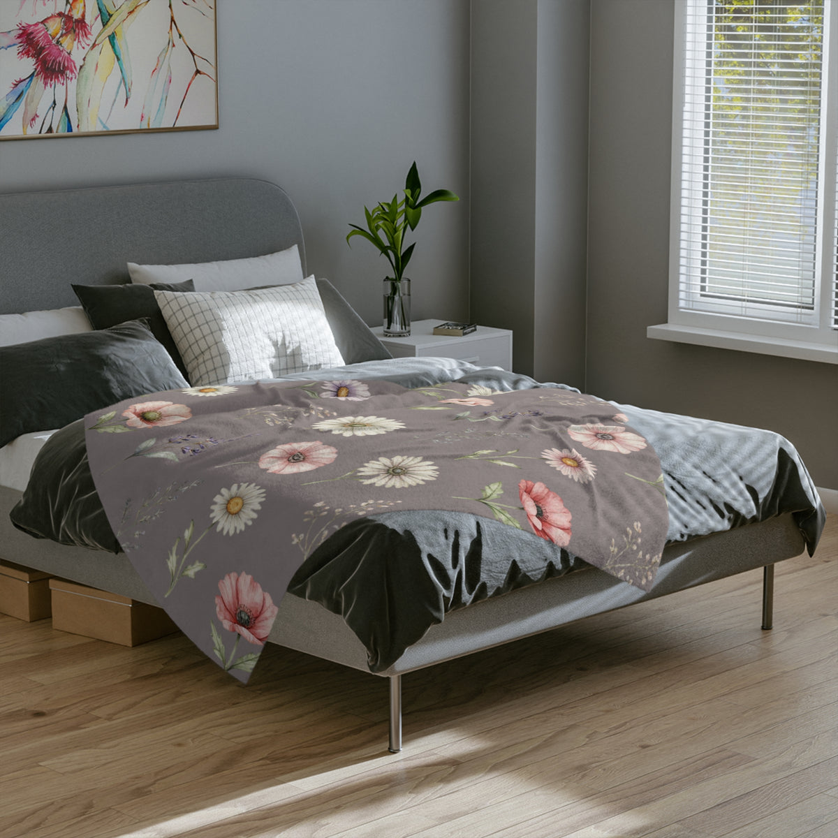 Wildflowers on Mauve Microfiber Throw