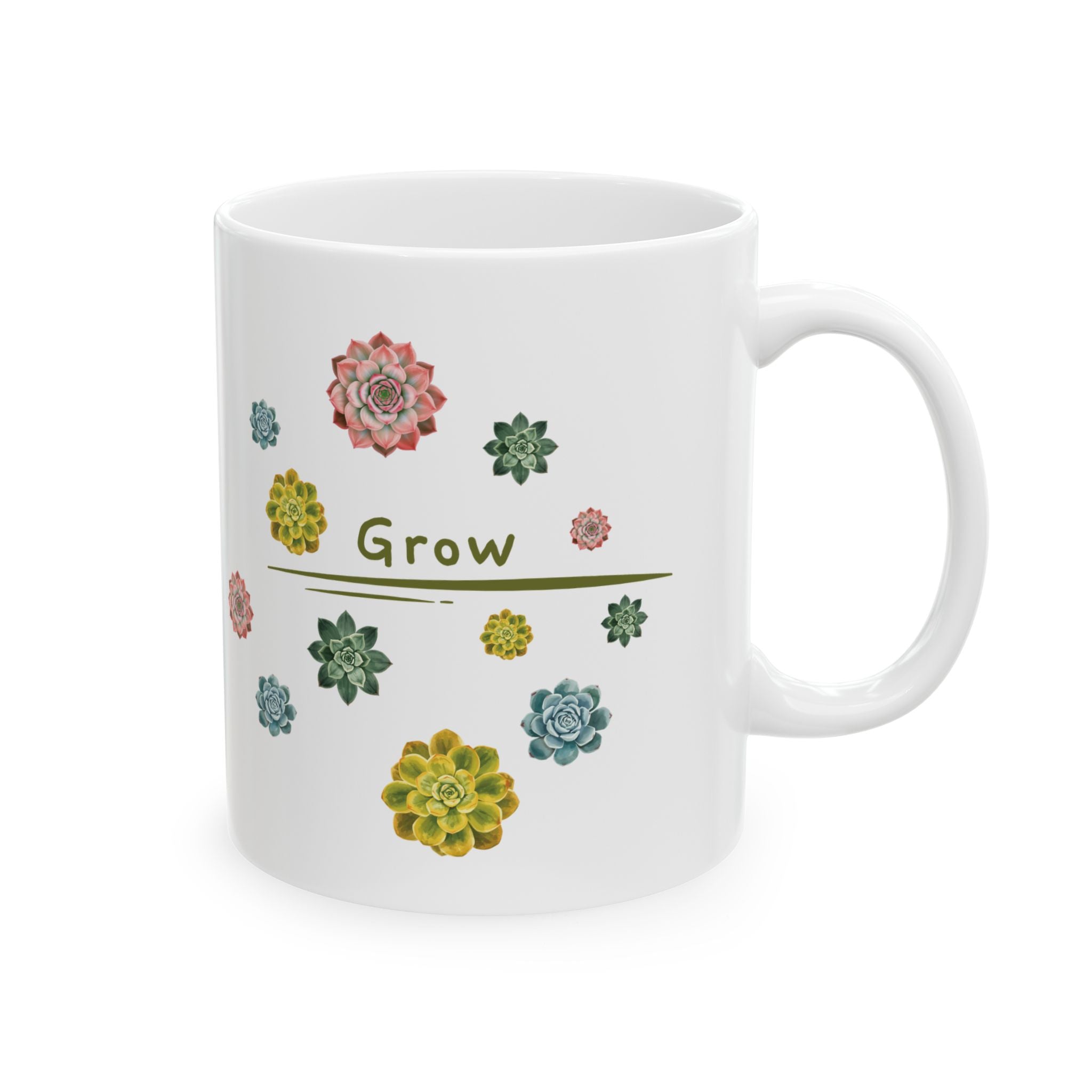 Coffee Mug | 11oz or 15oz 'Grow' Succulent Ceramic Mug
