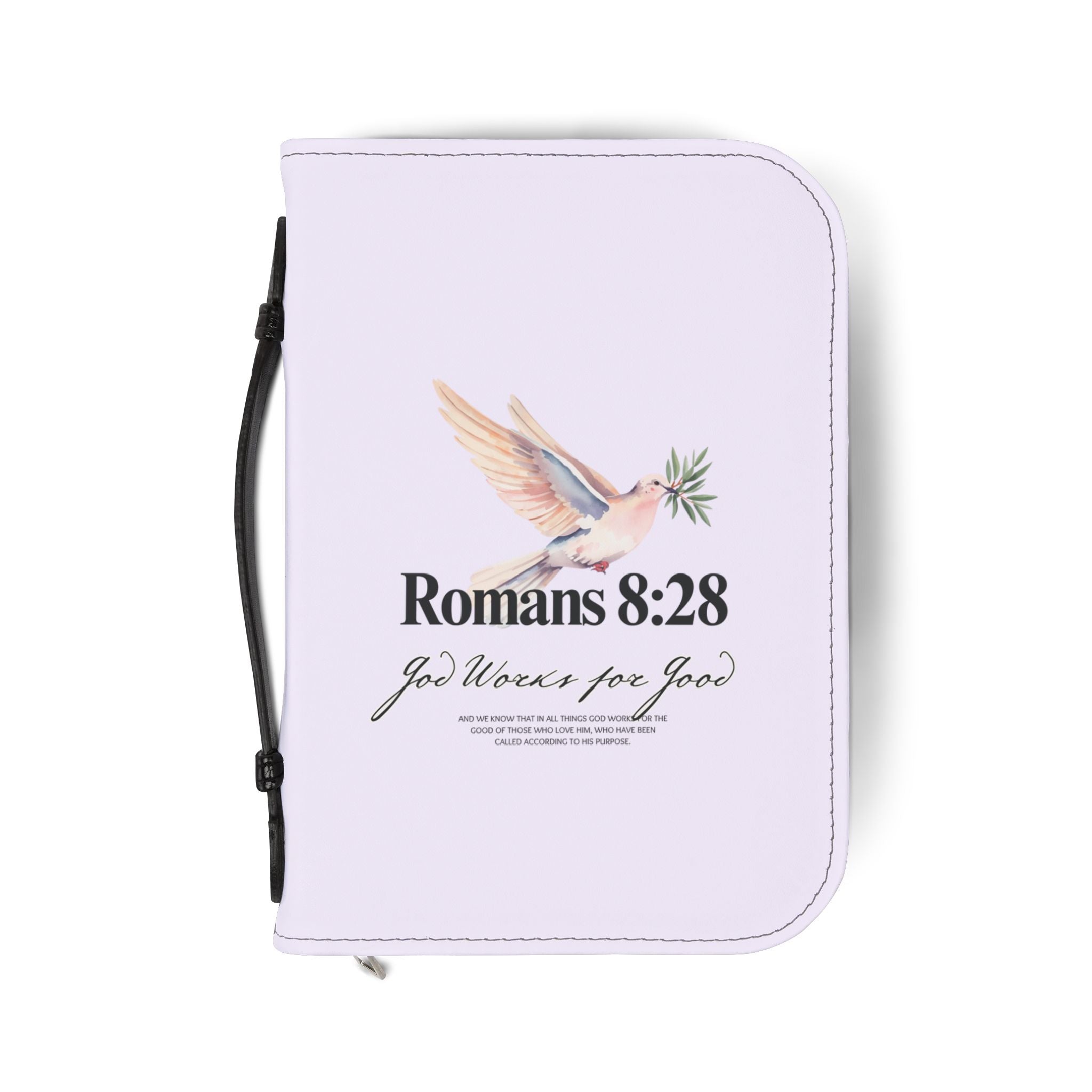 Bible Cover | Romans 8:28 Scripture Dove with Olive Branch Zippered Case
