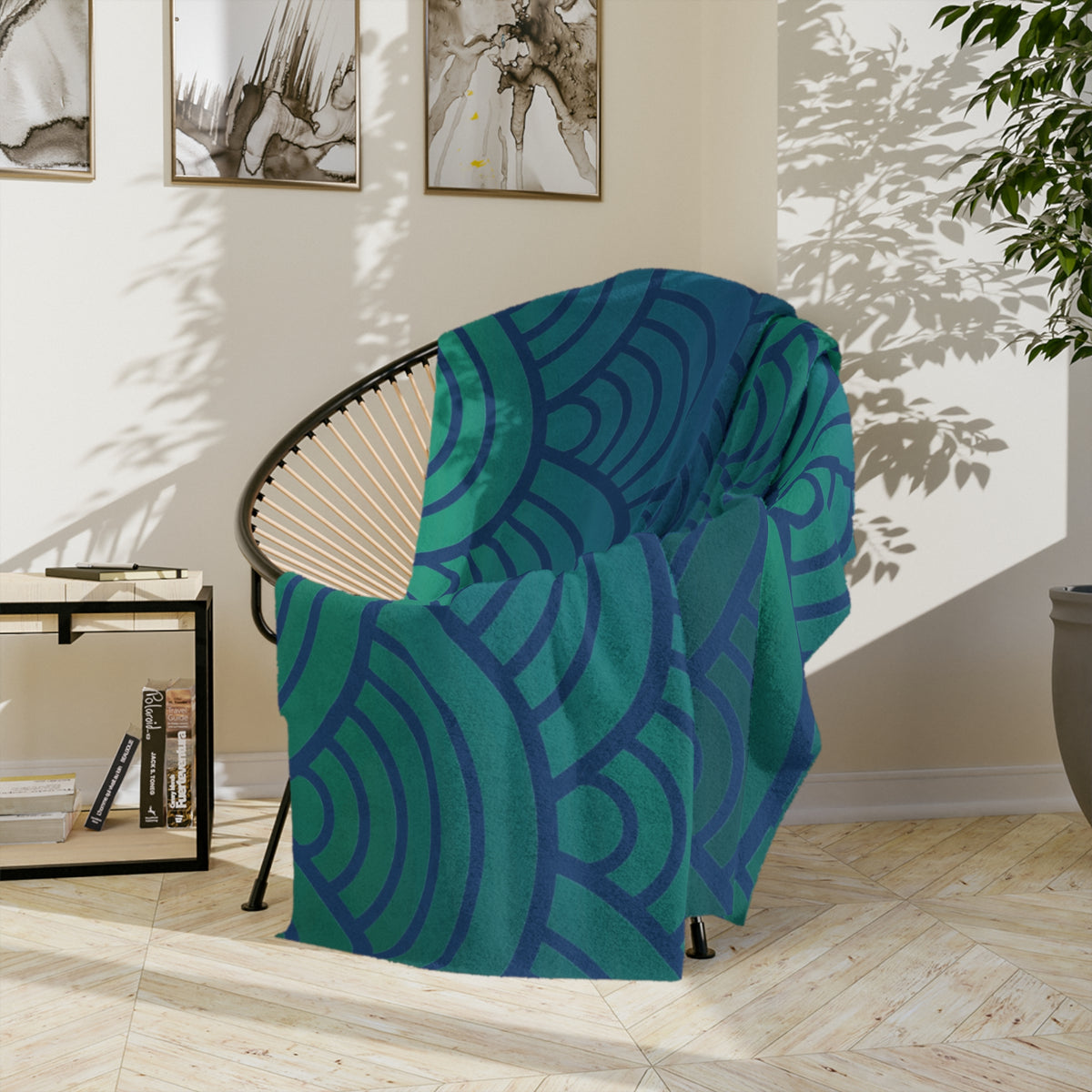 Green-to-Blue with Waves Microfiber Throw