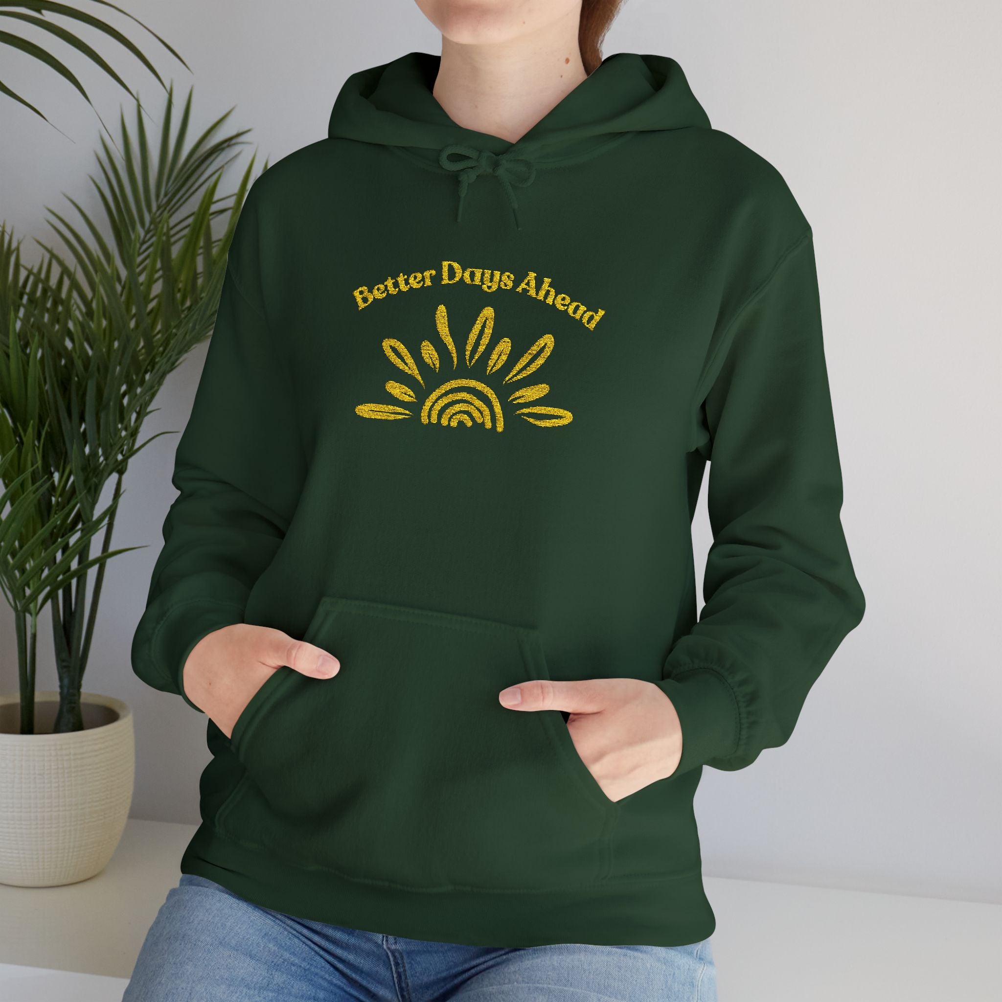 Hoodie | ‘Better Days Ahead’ Above a Sunrise  Embroidered Graphic