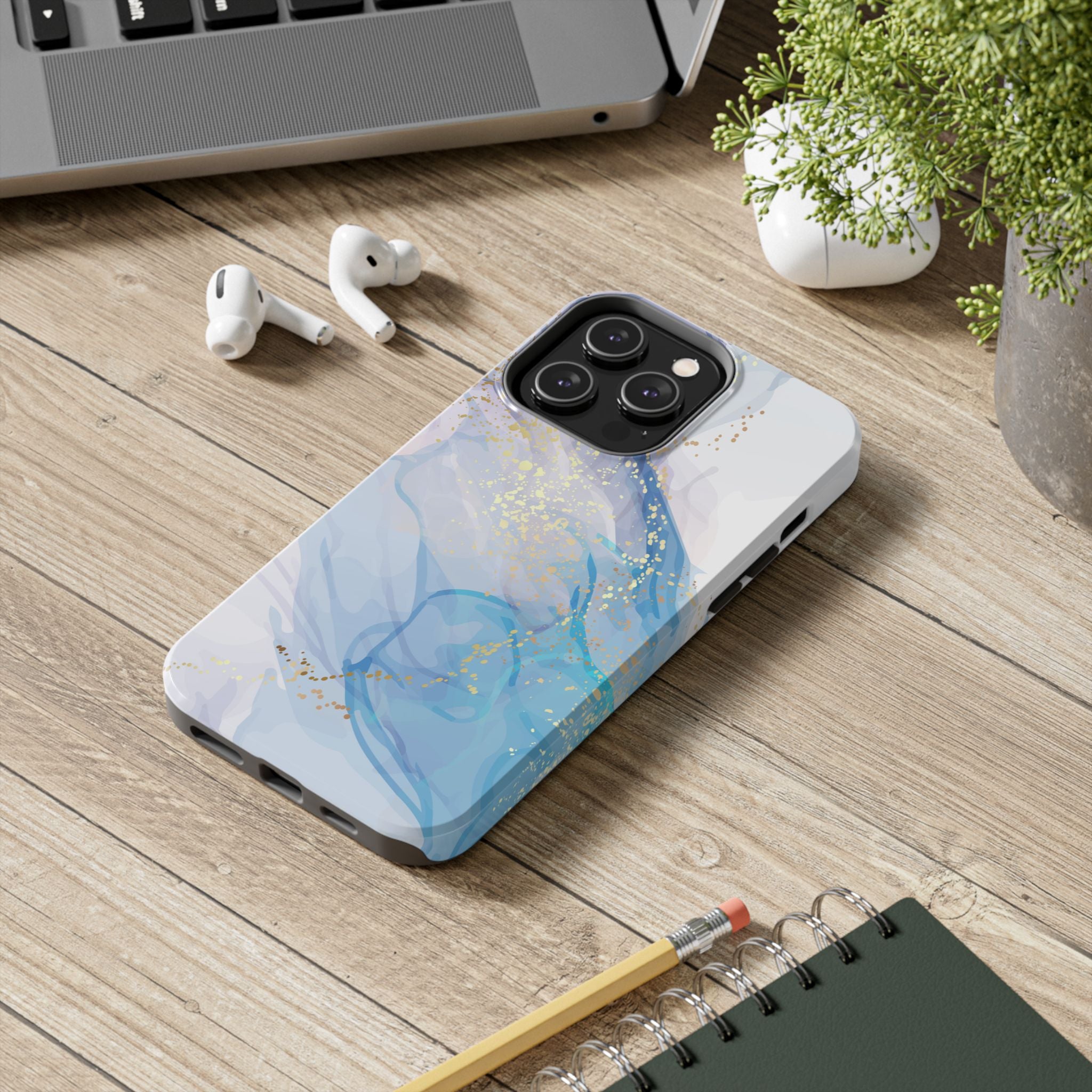 Phone Case | Gold Fleck Blue Marble Tough Protective Phone Cover