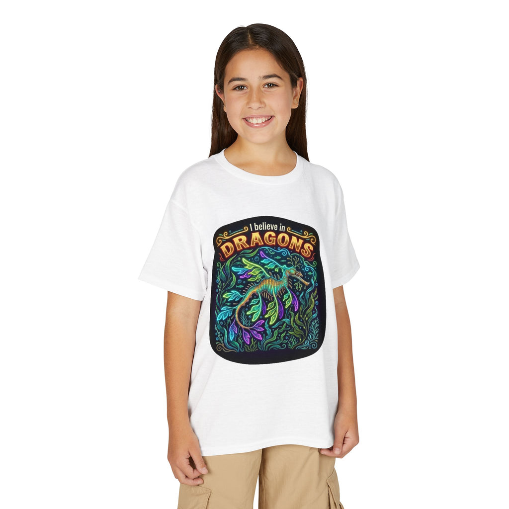 T-Shirt | 'I Believe in Dragons' Colorful Dragon Graphic Youth Tee