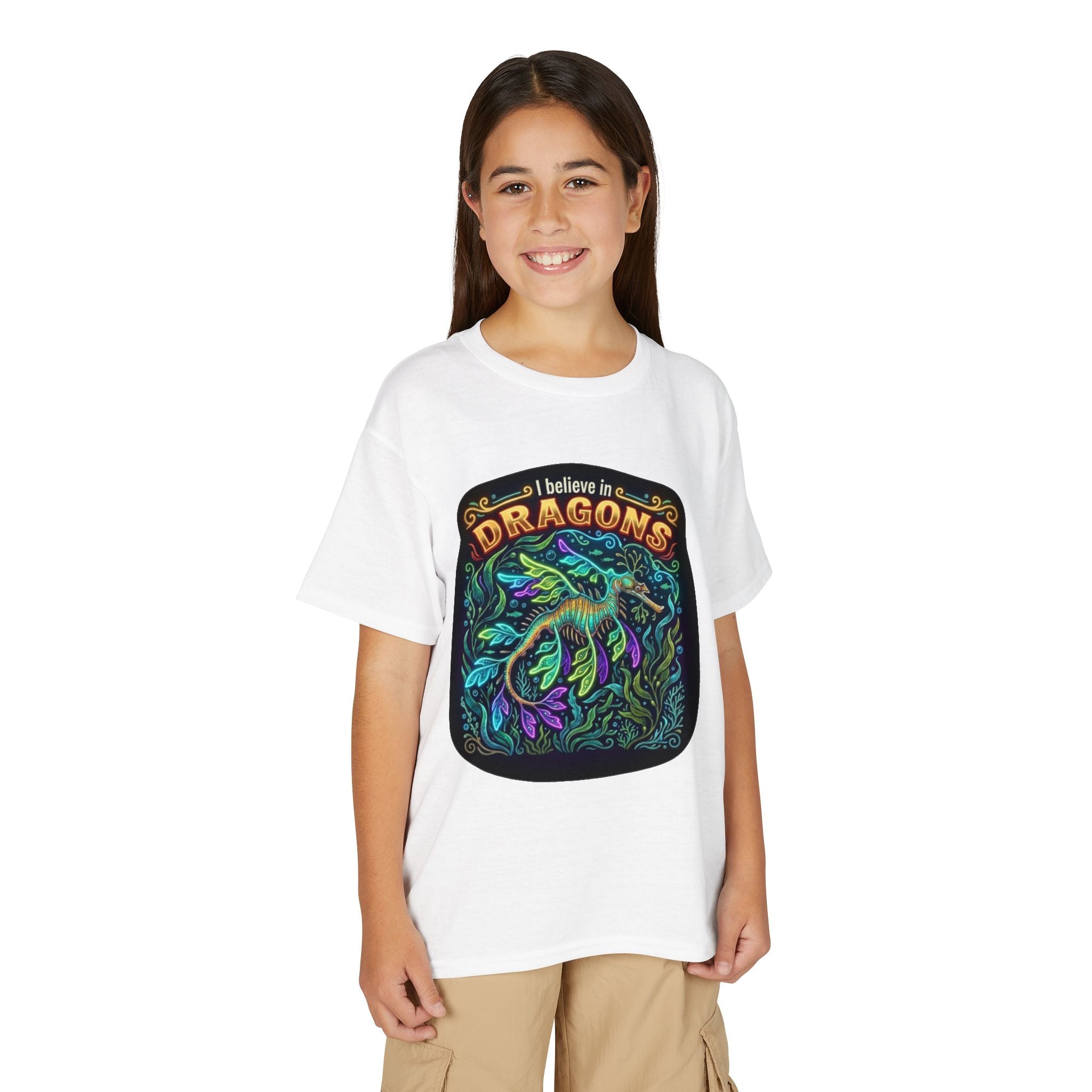 T-Shirt | 'I Believe in Dragons' Colorful Dragon Graphic Youth Tee