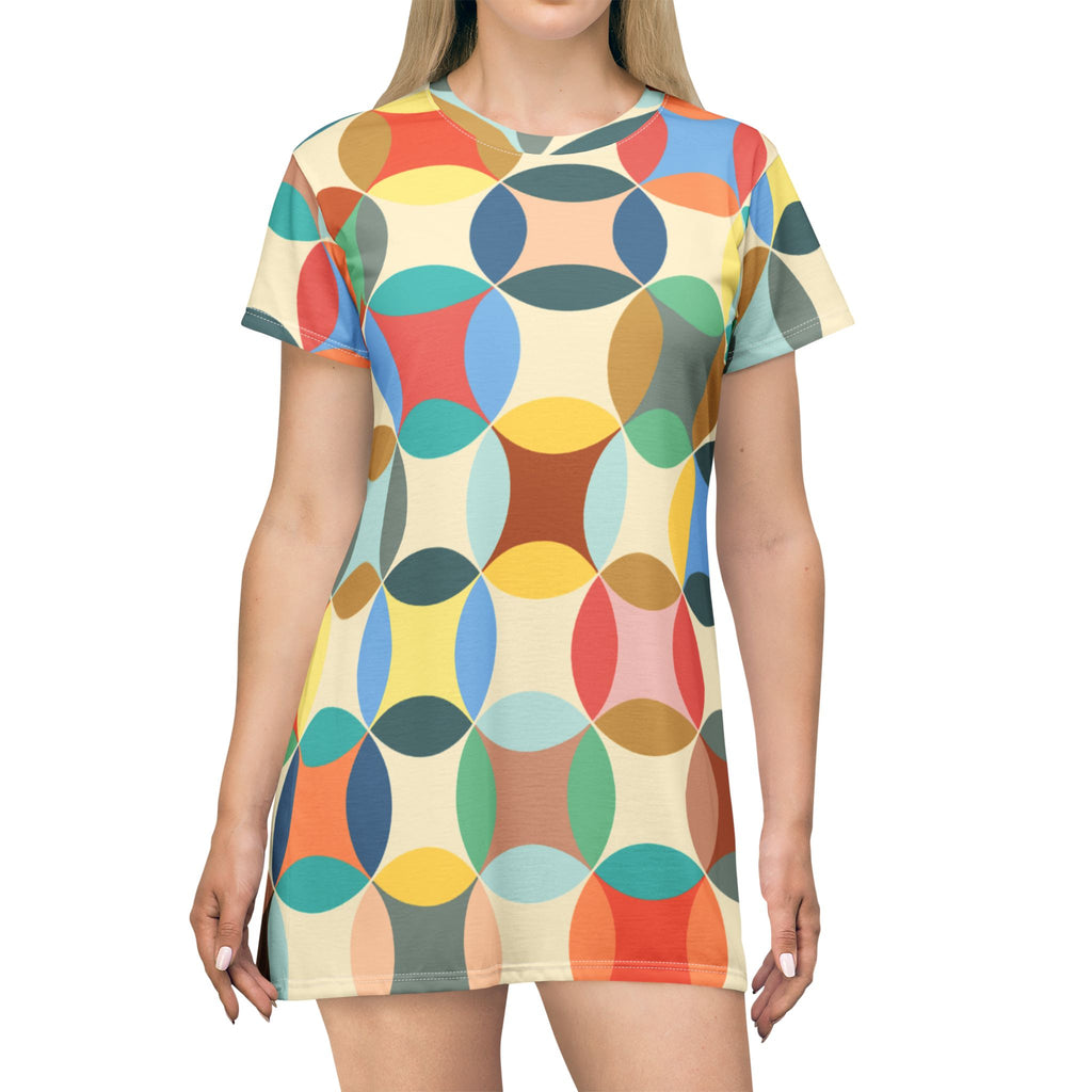 T‑Shirt Dress | Colorful Retro Circle Casual Dress