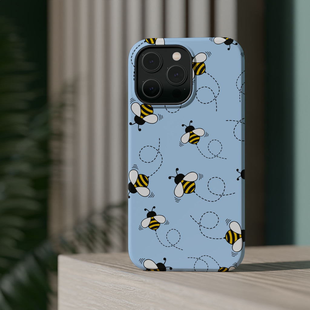 Phone Case | Sky Blue Bee Pattern Magnetic Impact-Resistant Phone Case