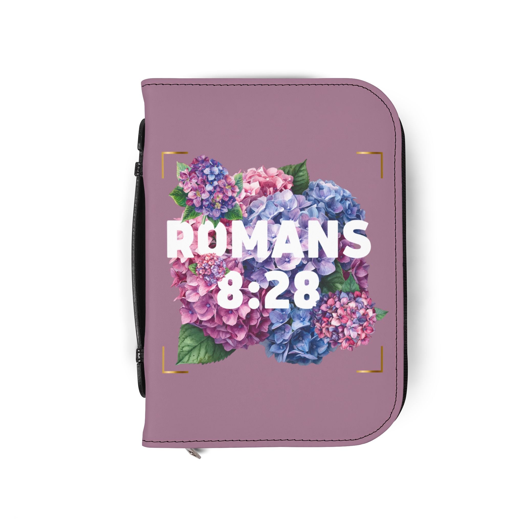 Bible Cover | Hydrangeas Zippered Case Romans 8:28 Scripture