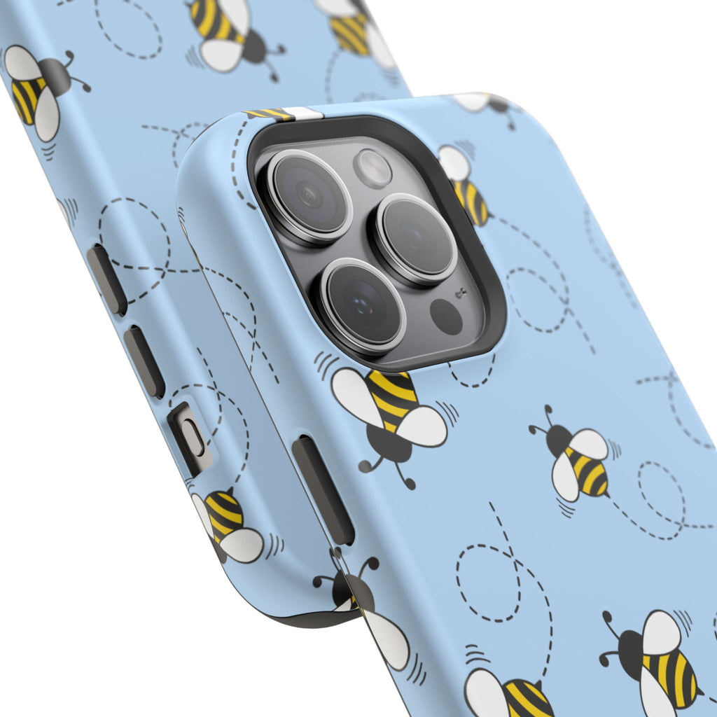 Phone Case | Sky Blue Bee Pattern Magnetic Impact-Resistant Phone Case