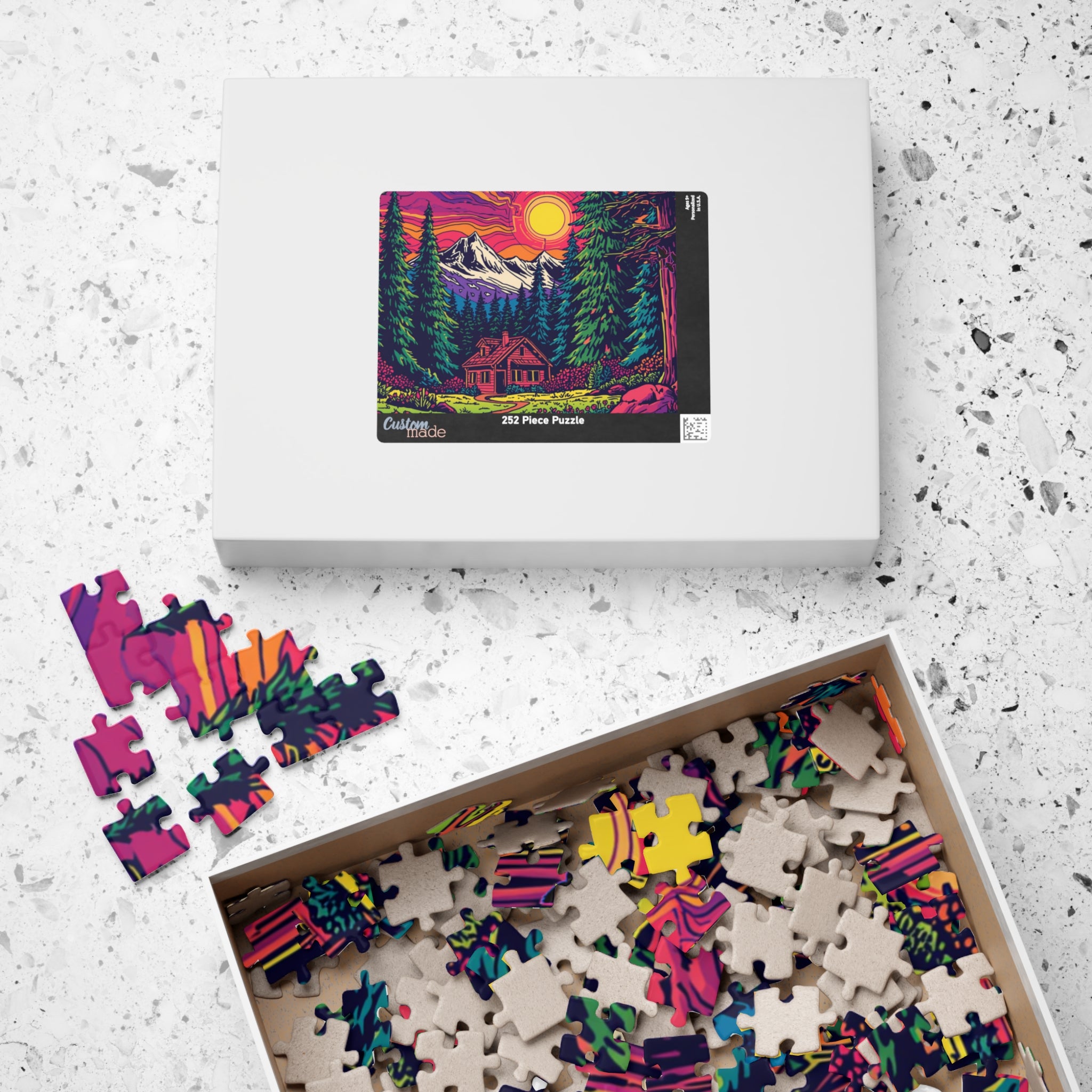 Jigsaw Puzzle | Scenic Neon Mountain Cabin Puzzle 110 or 252 Pieces
