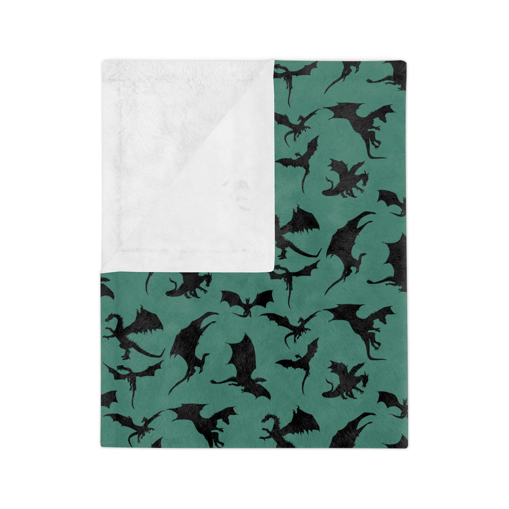 Deep Evergreen Dragons Velveteen Microfiber Throw