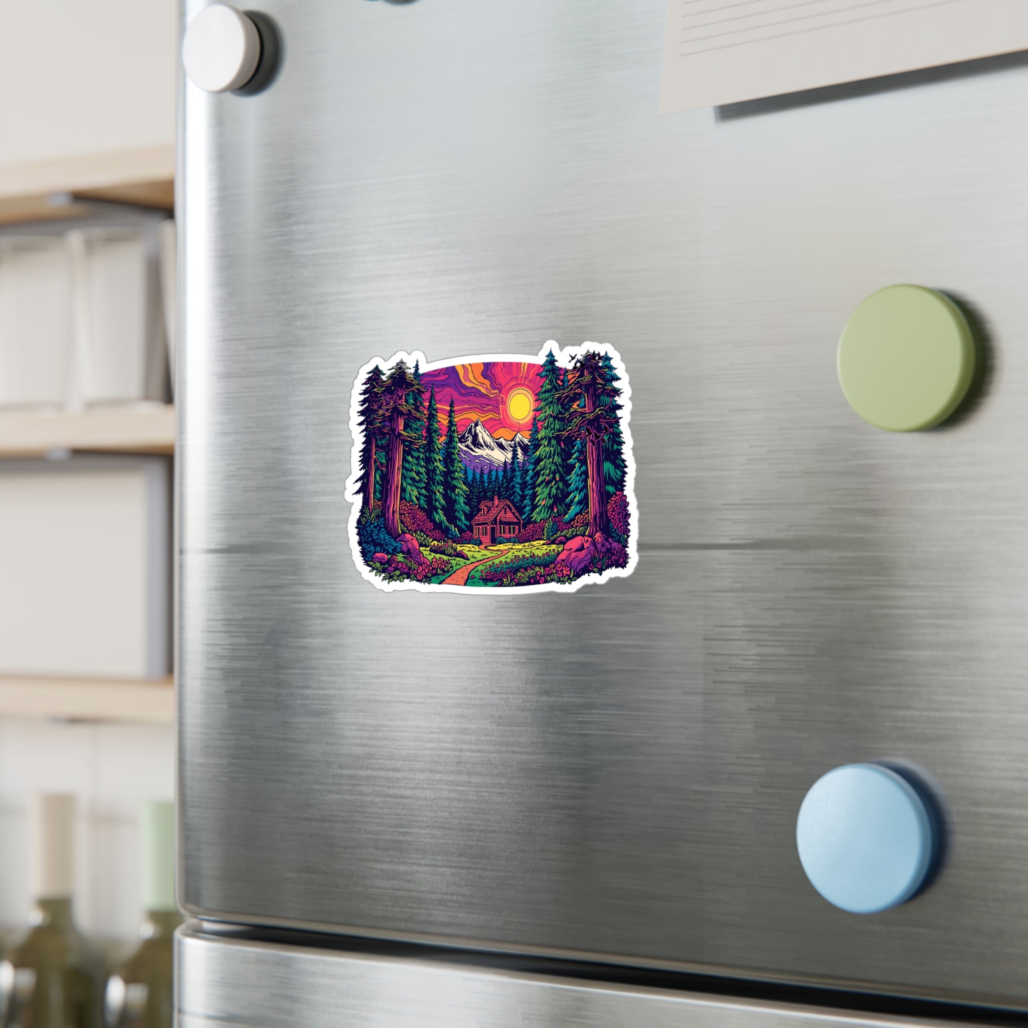 Vinyl Decal | Sunset Forest Cabin Sticker