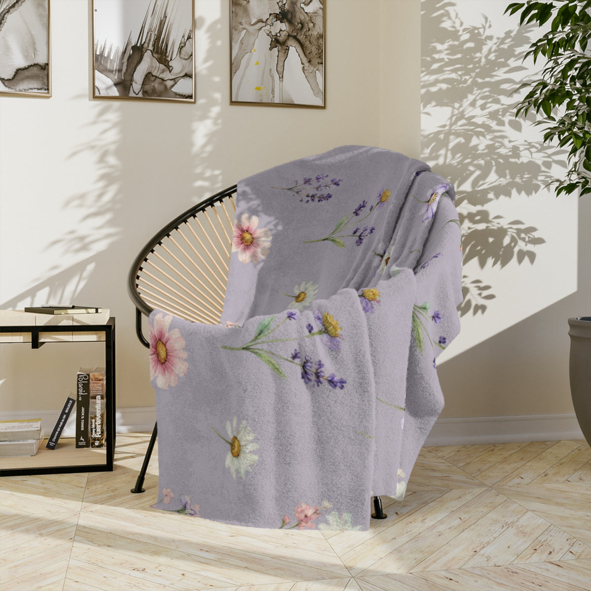 Lilac Purple and Wild Flowers Microfiber Throw