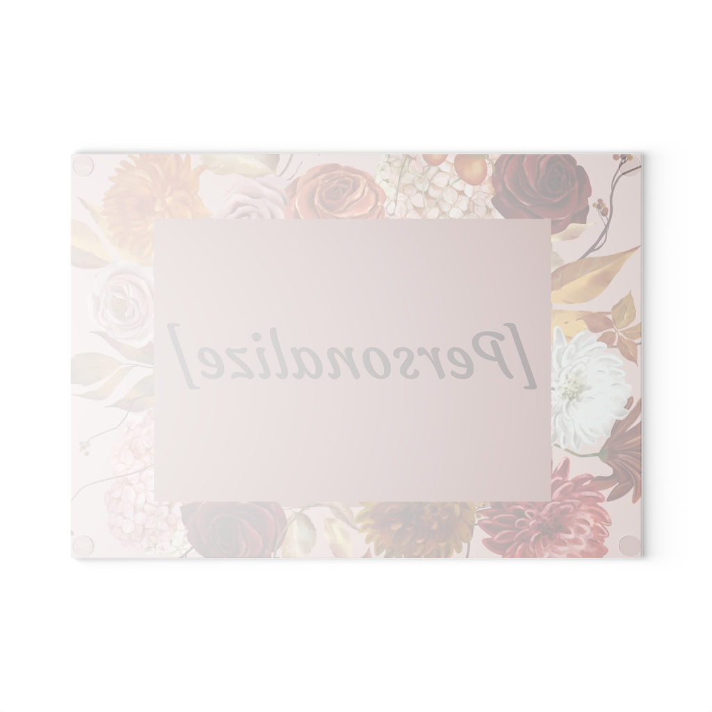 Glass Cutting Board | Custom Name in Floral Frame Kitchen Decor