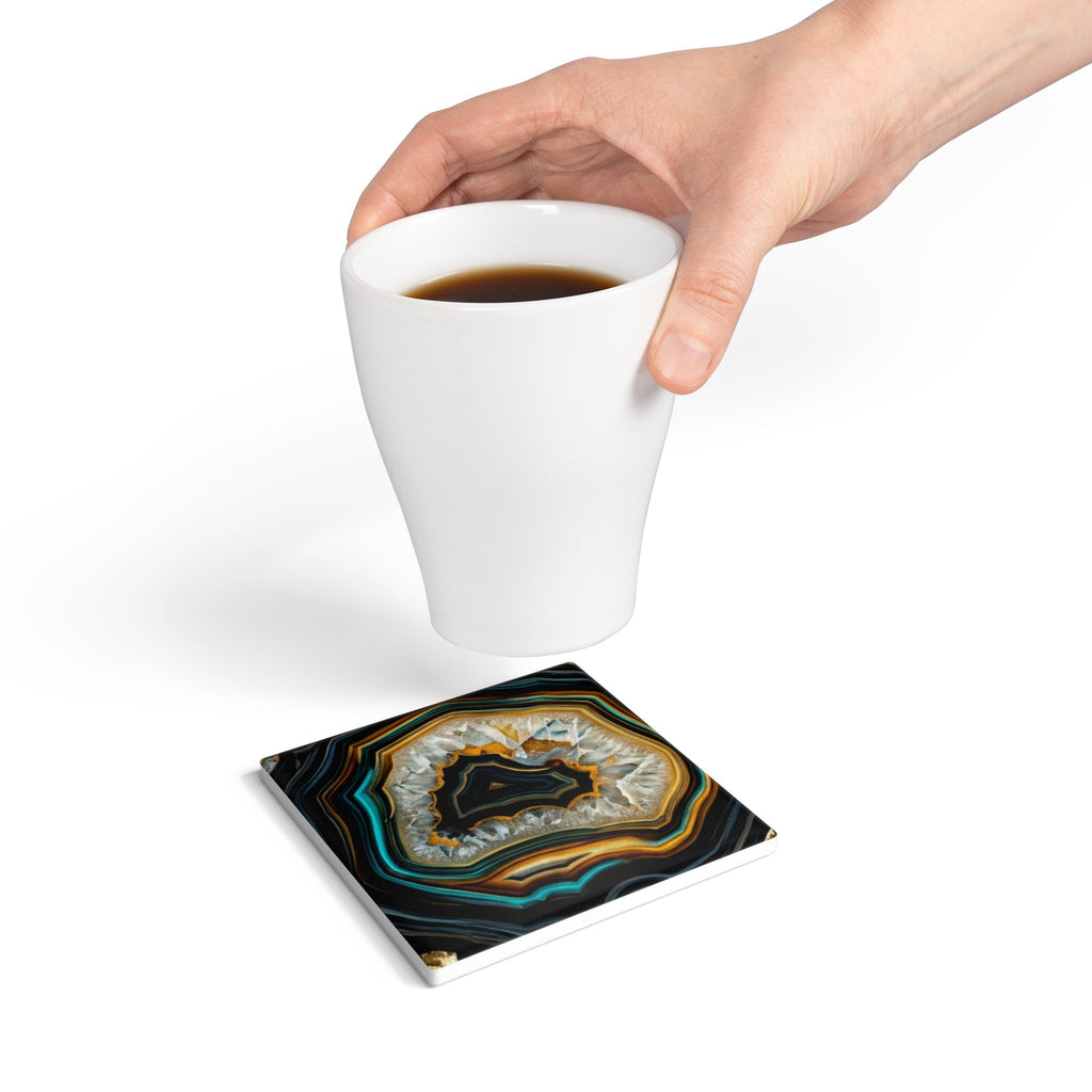 Ceramic Coasters | Agate Slice Stone Art Pattern Cork-Back Drink Coaster