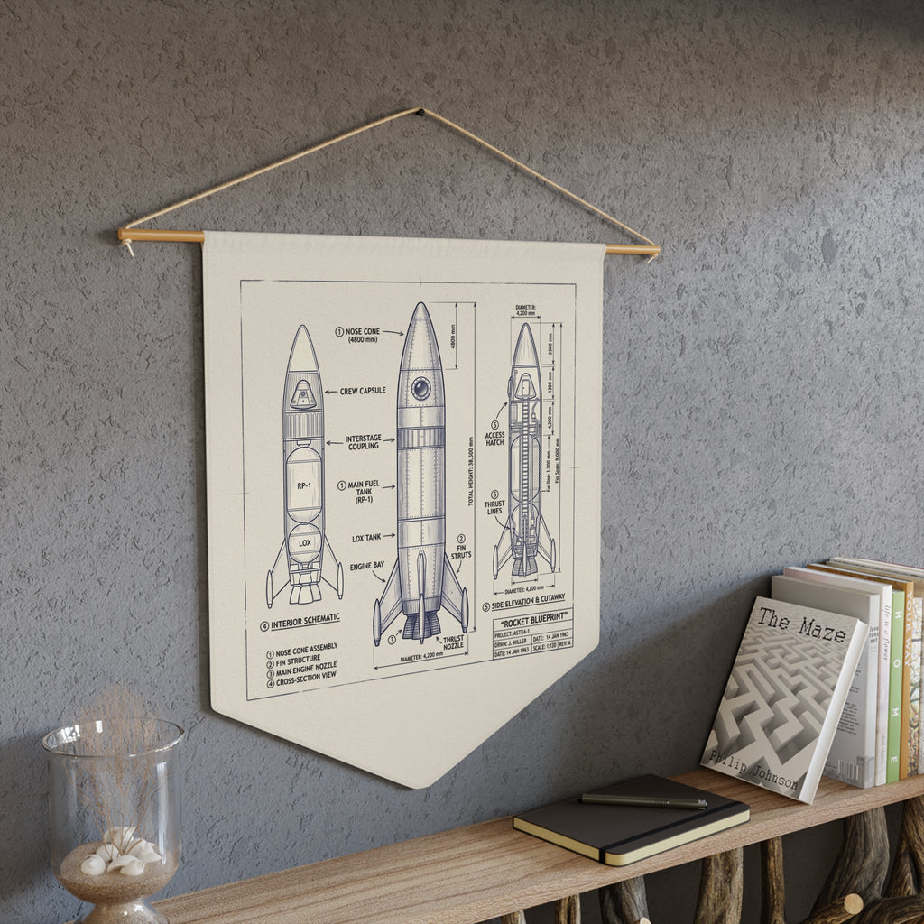 Pennant Banner | Vintage Rocket Blueprint Wall Decor