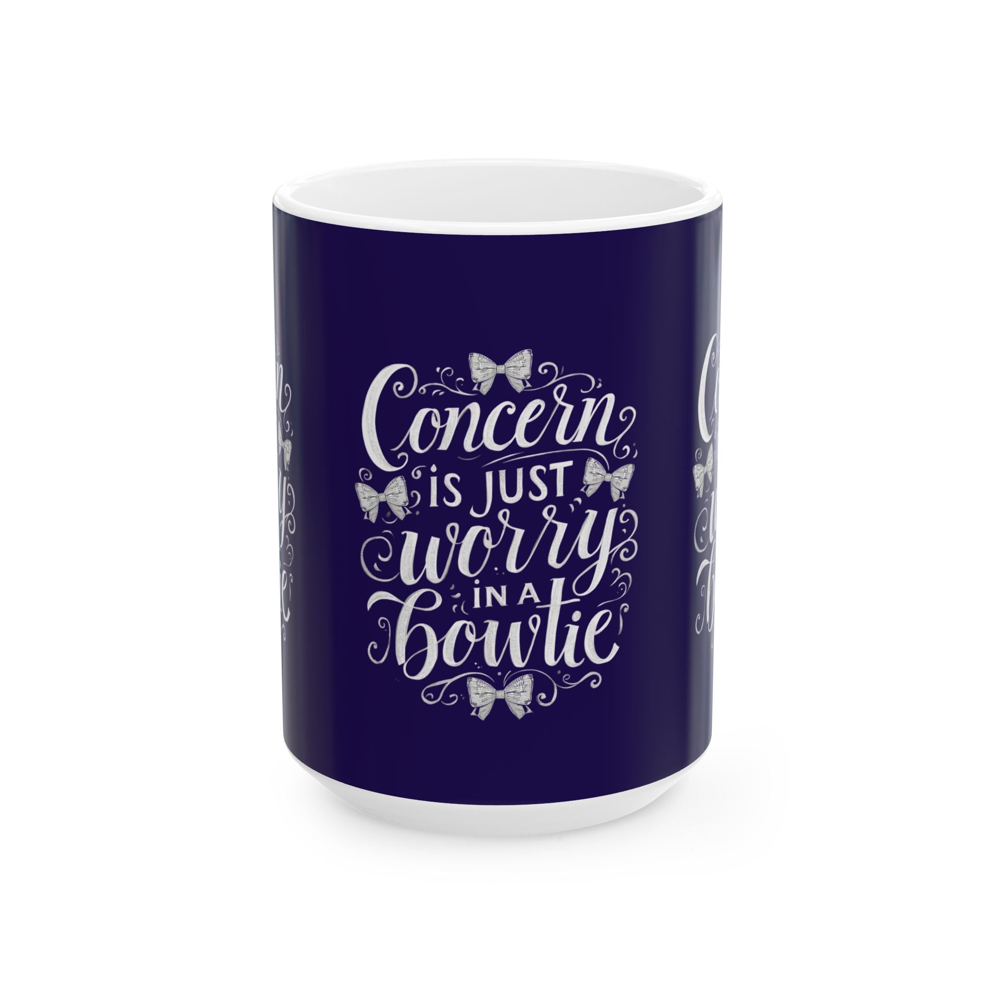 Coffee Mug | Navy Background 'Concern is Just Worry in a Bowtie'