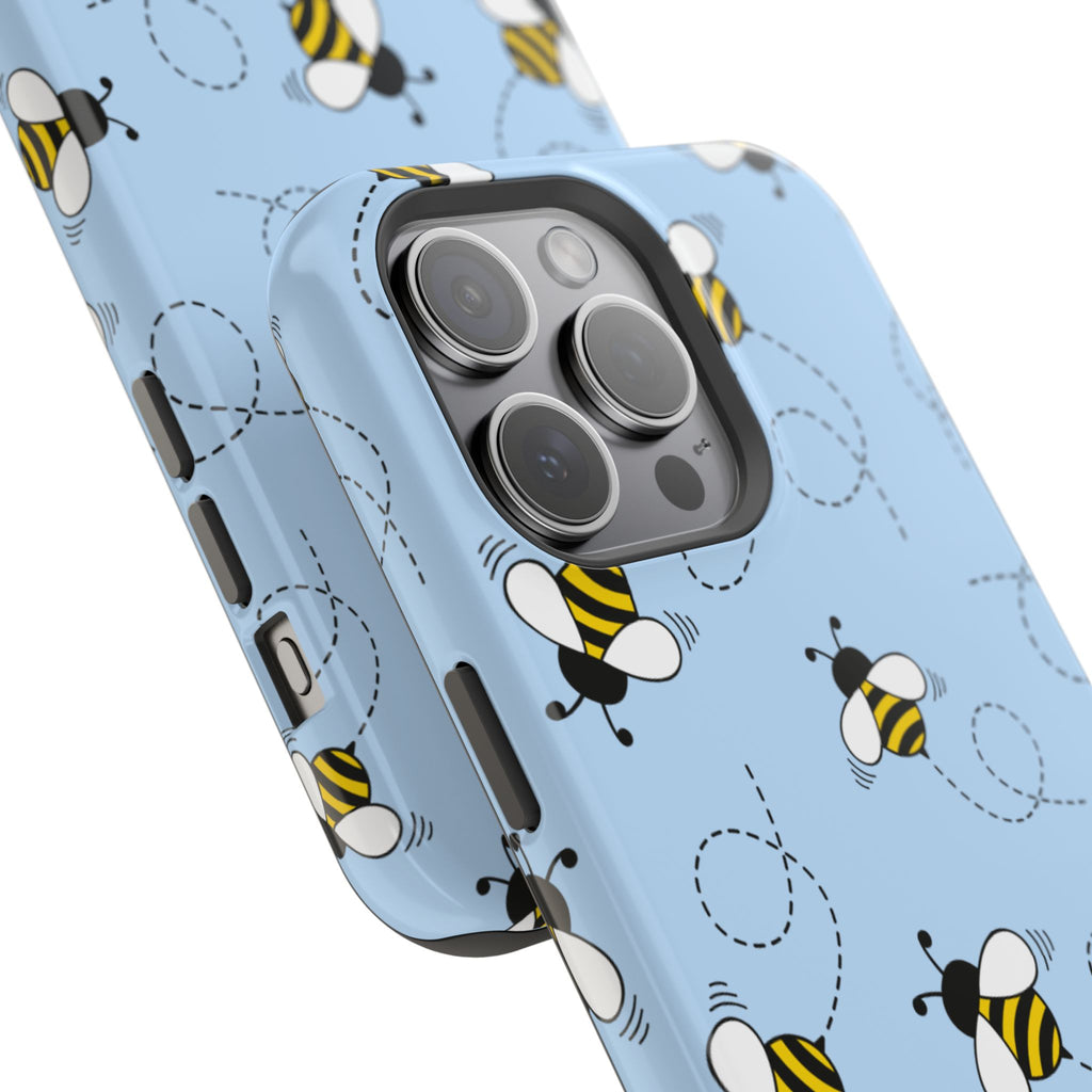 Phone Case | Sky Blue Bee Pattern Magnetic Impact-Resistant Phone Case