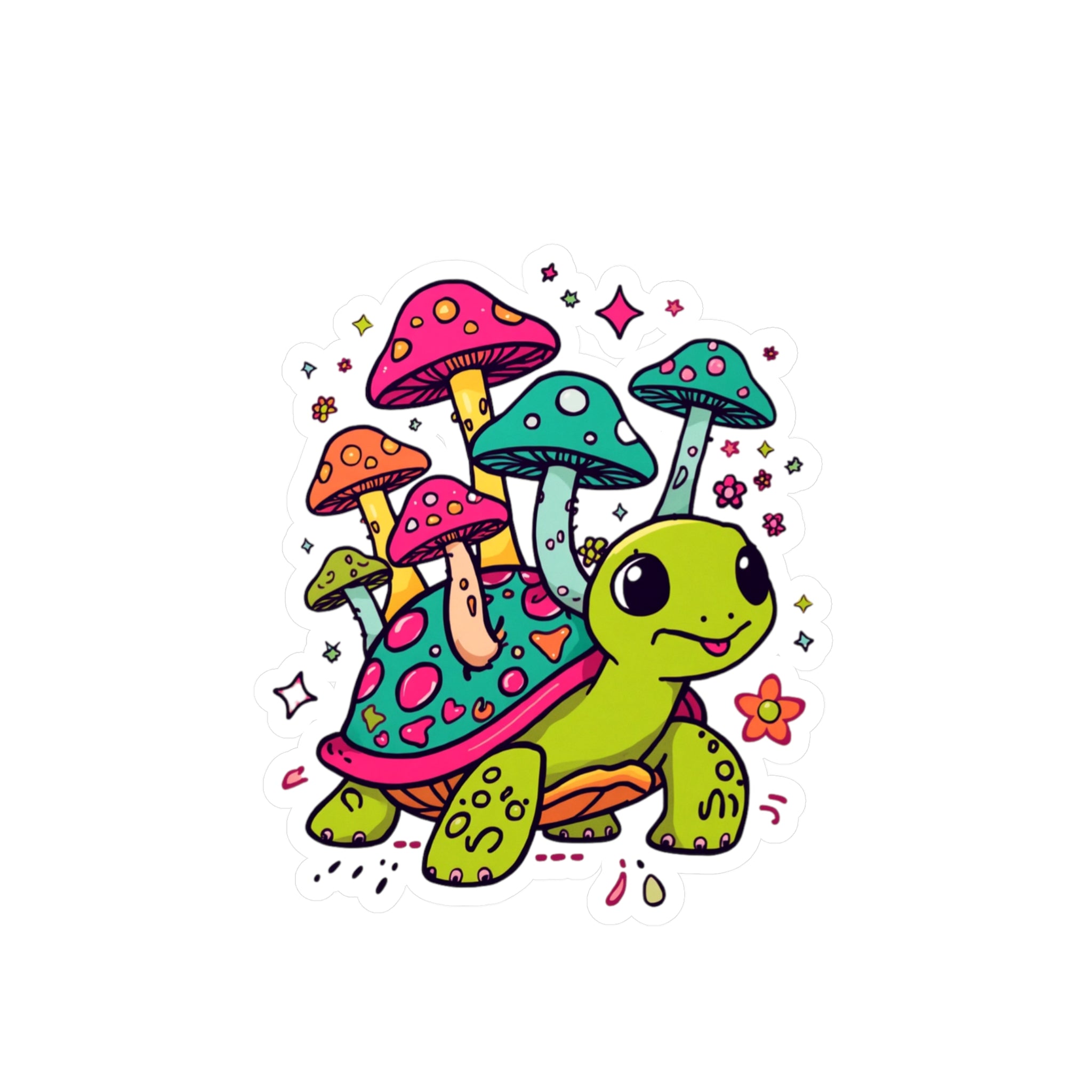 Vinyl Decal | Colorful Cute Mushroom Turtle Kiss-Cut Sticker